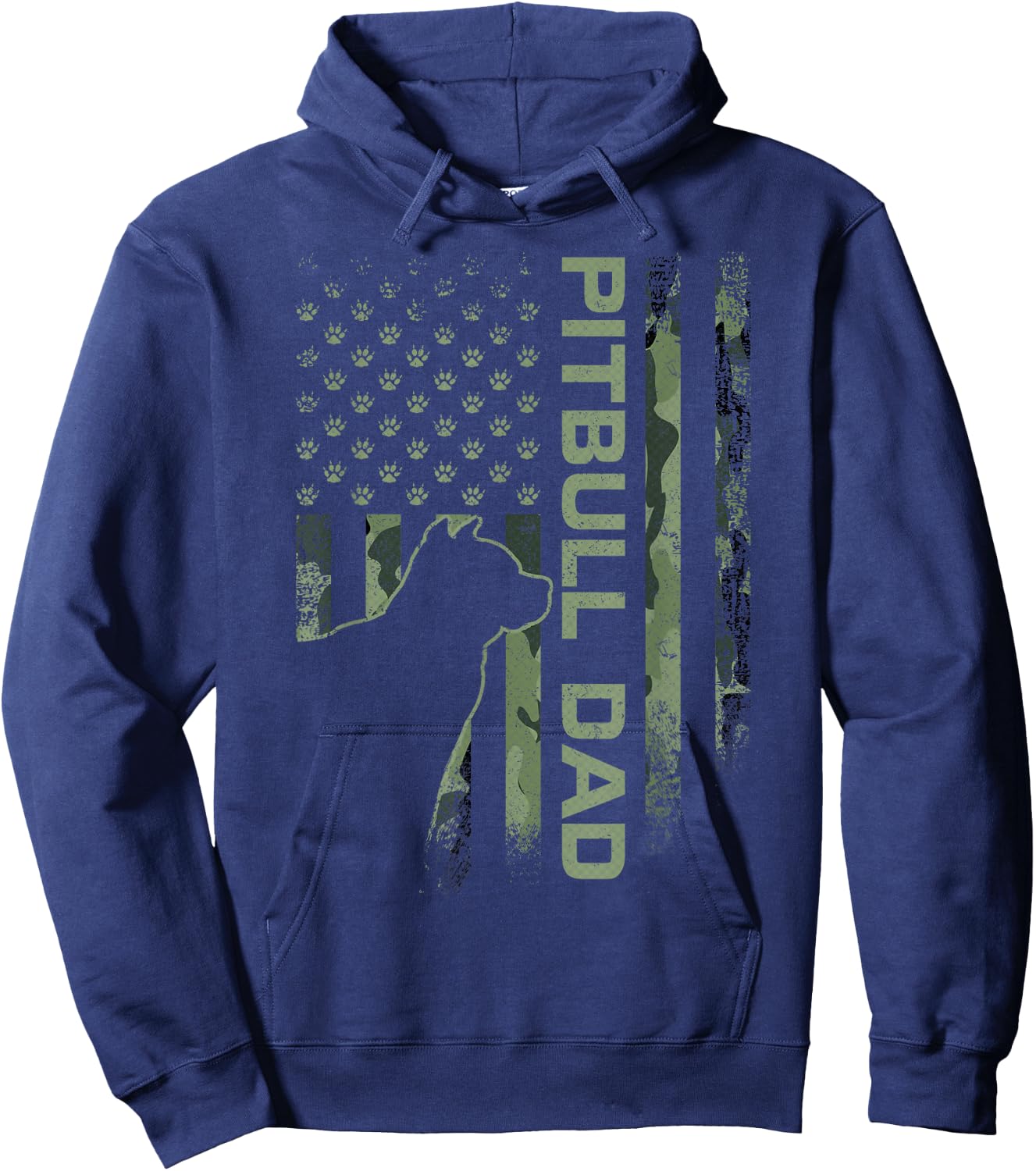 American Camo Flag Proud Pitbull Dog Dad Pittie Silhouette Hoodie - Hoodie | Navy