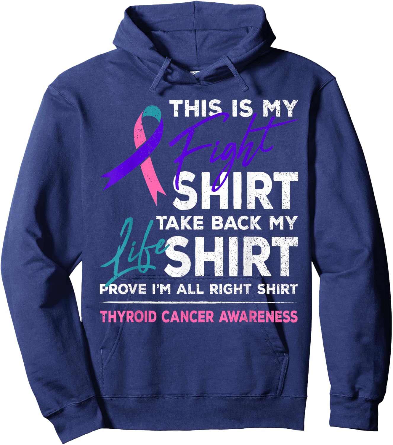This Is My Fight Shirt Thyroid Cancer Awareness Ribbon Gift Hoodie - Hoodie | Navy