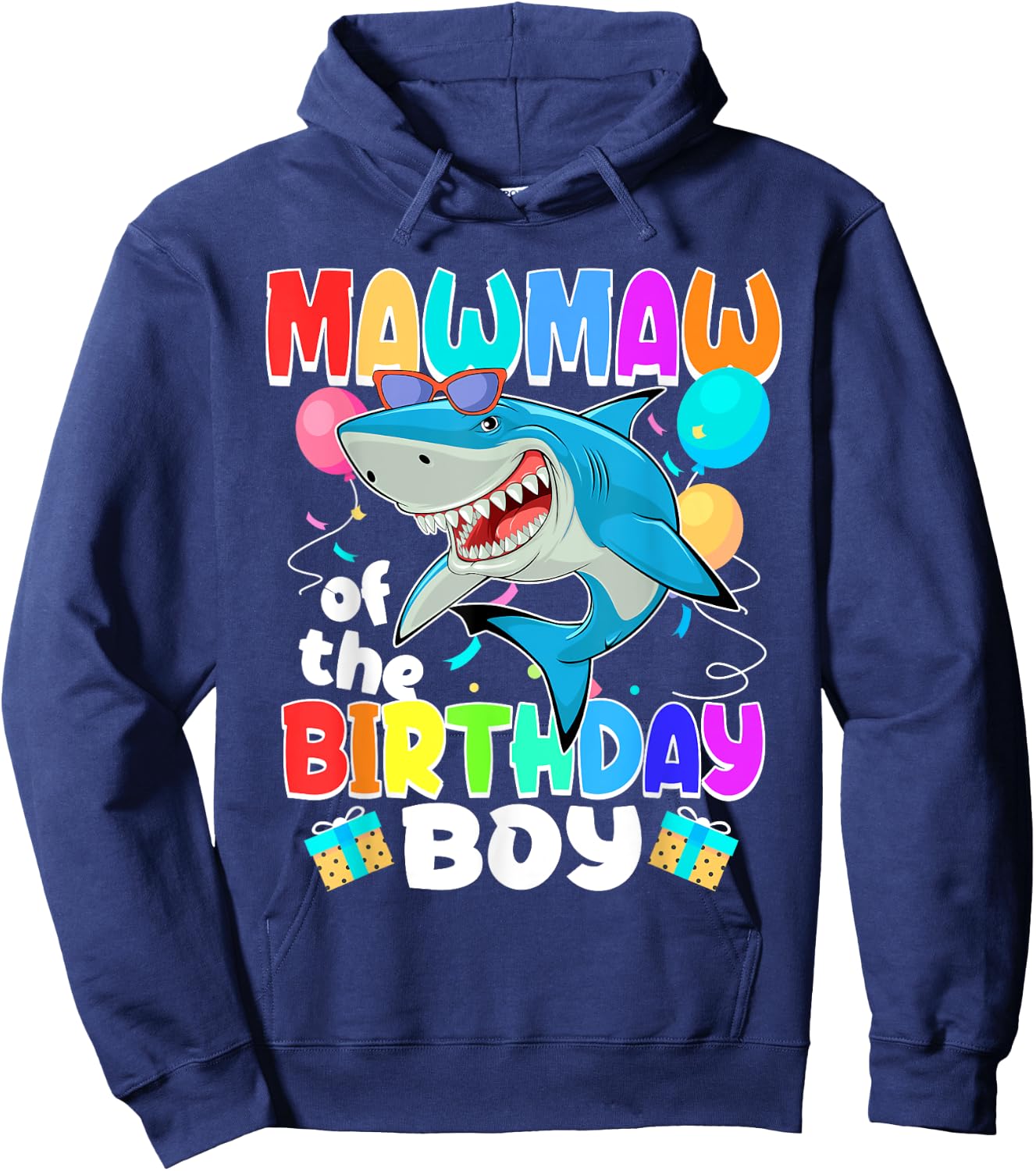 Mawmaw of the Birthday Boy Family Matching Party Shark Hoodie - Hoodie | Navy