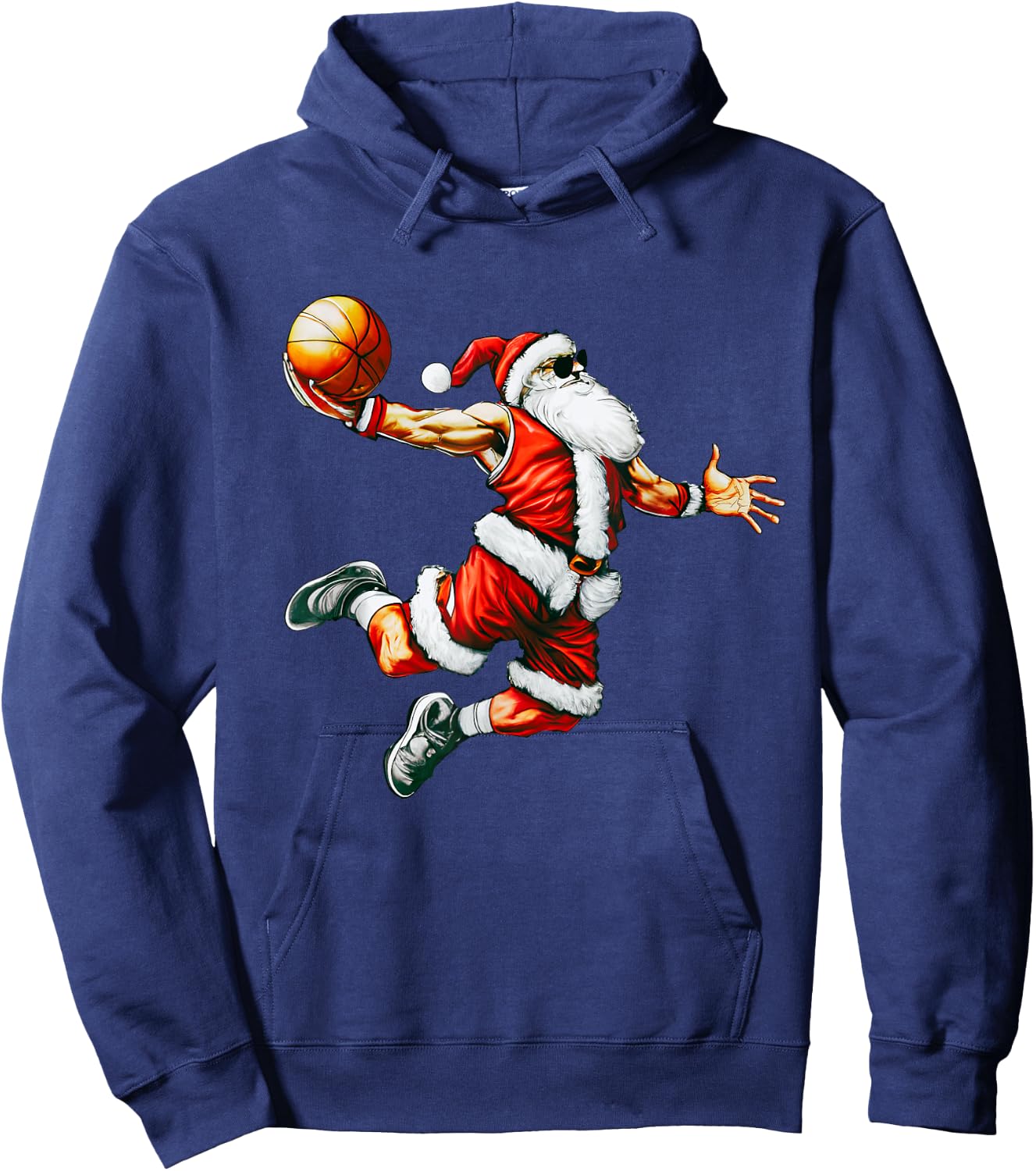 Santa Claus Slam Dunk Basketball Hoop Christmas Pajama Bball Hoodie - Hoodie | Navy
