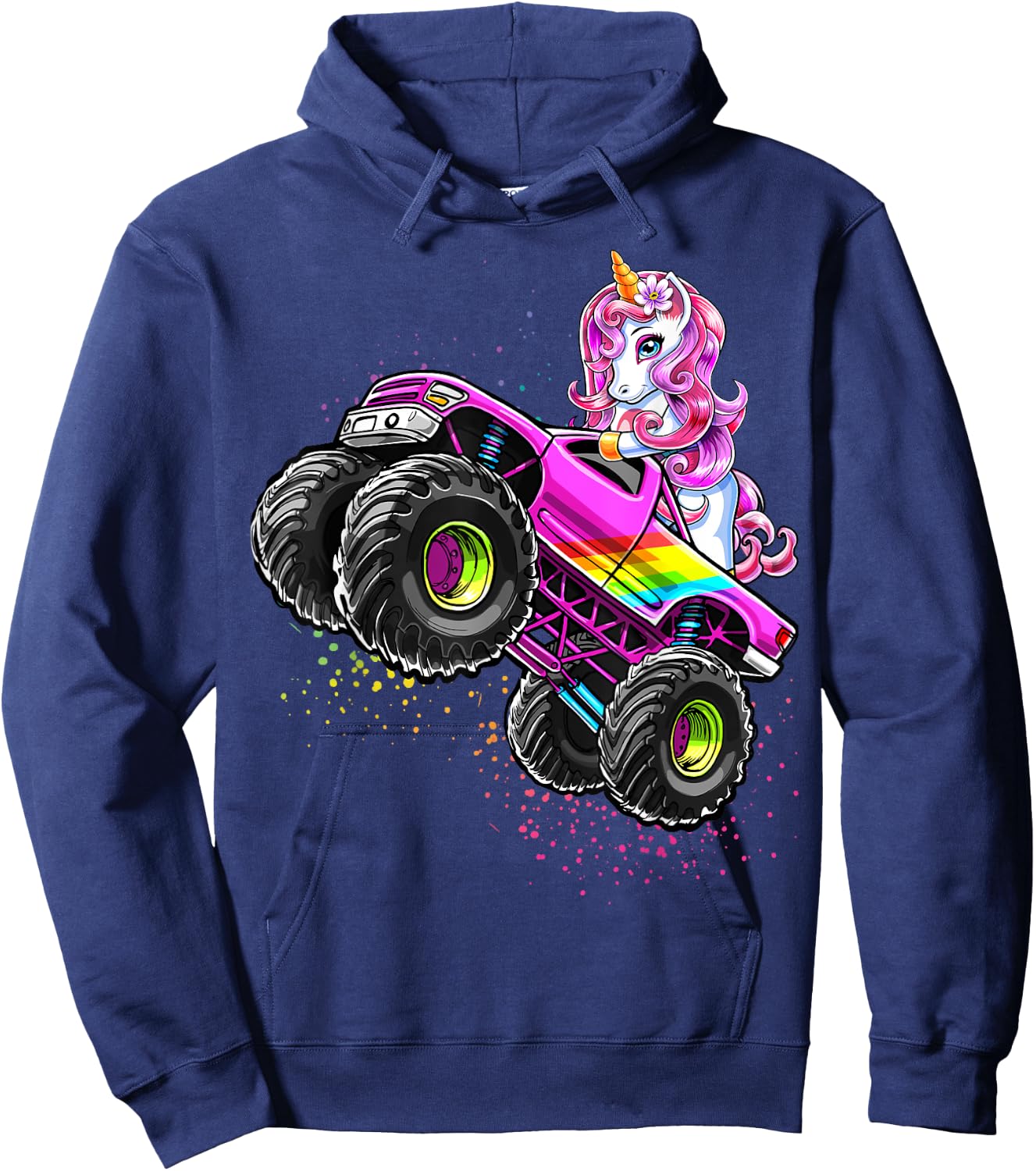 Monster Truck Unicorn Birthday Party Monster Truck Girl Gift Hoodie - Hoodie | Navy