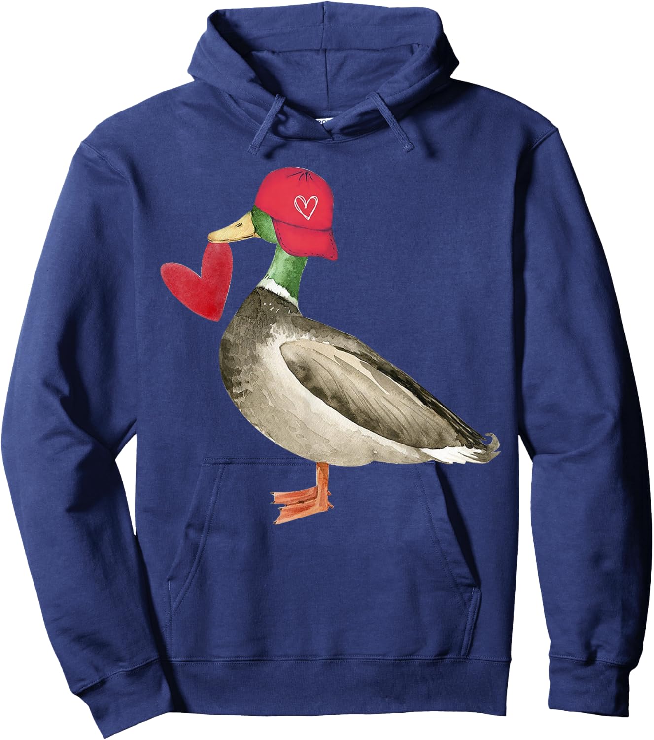 Valentine Mallard Duck Retro Groovy Hearts Valentine's Day Hoodie - Hoodie | Navy