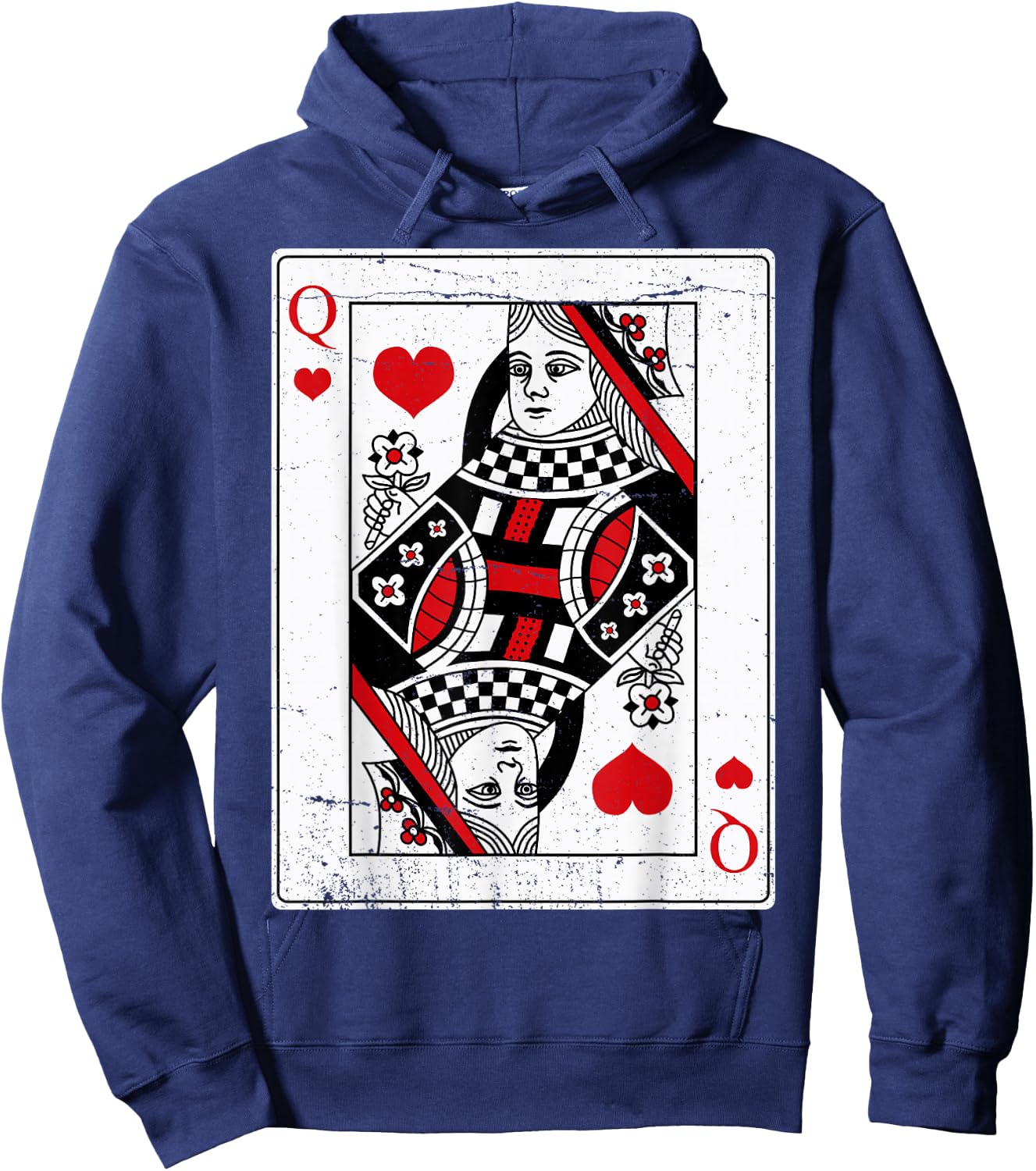 Queen Of Hearts Classic Card Game Icon Valentine Graphic Hoodie - Hoodie | Navy