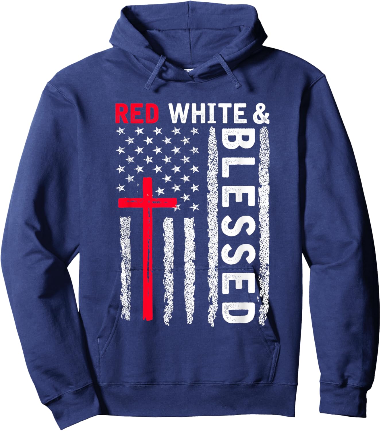 Christian Cross Red White & Blessed 4th Of July Men Women Hoodie - Hoodie | Navy