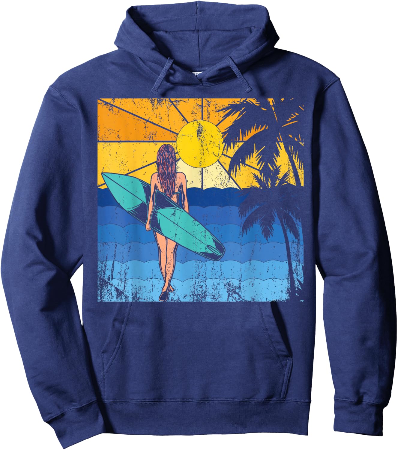 Tropical Beach Surf Sunset Surfboard Surfer Ocean Surfing Hoodie - Hoodie | Navy
