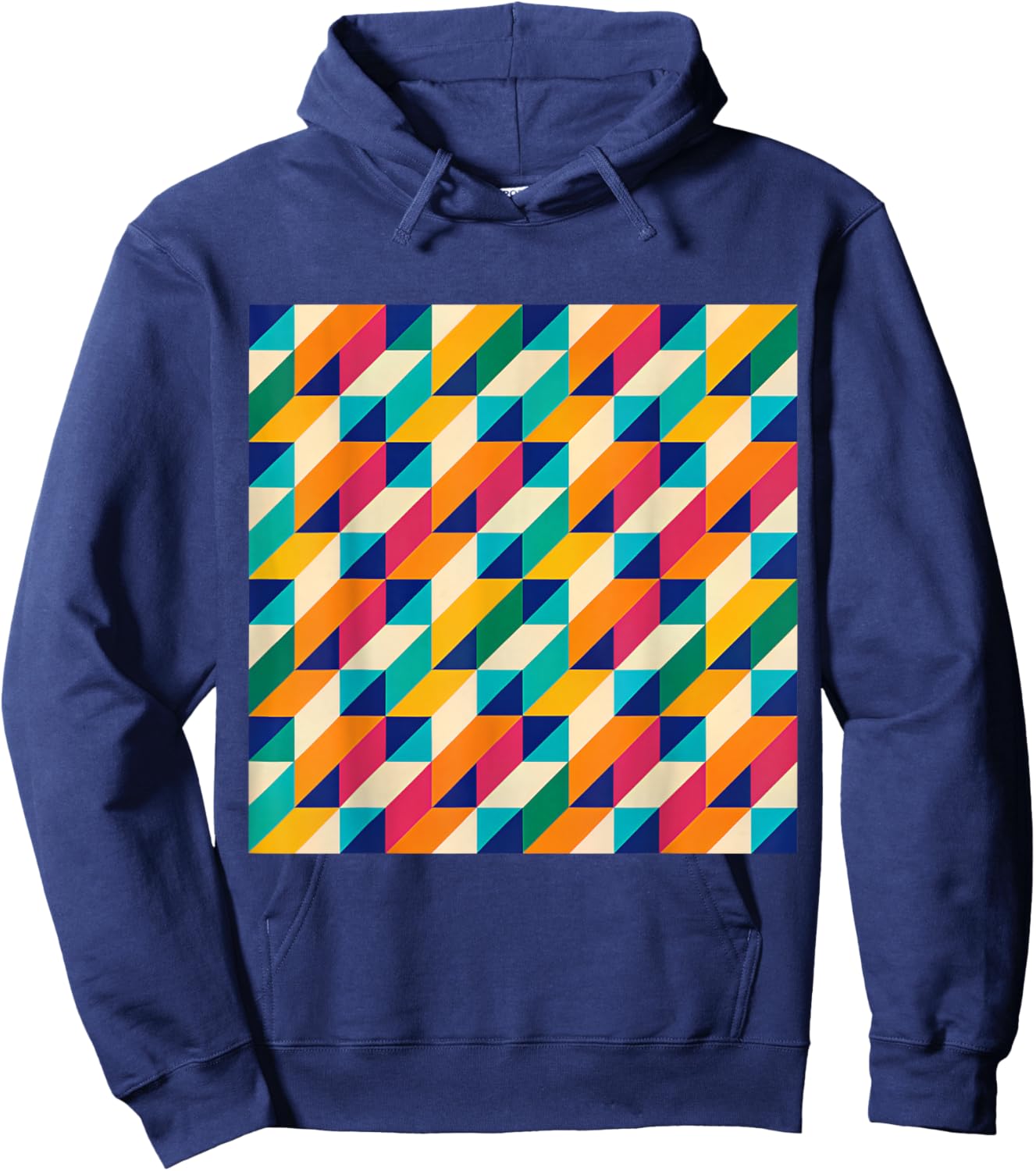 Geometric Triangle Retro Pattern Multicolor Optical Illusion Hoodie - Hoodie | Navy