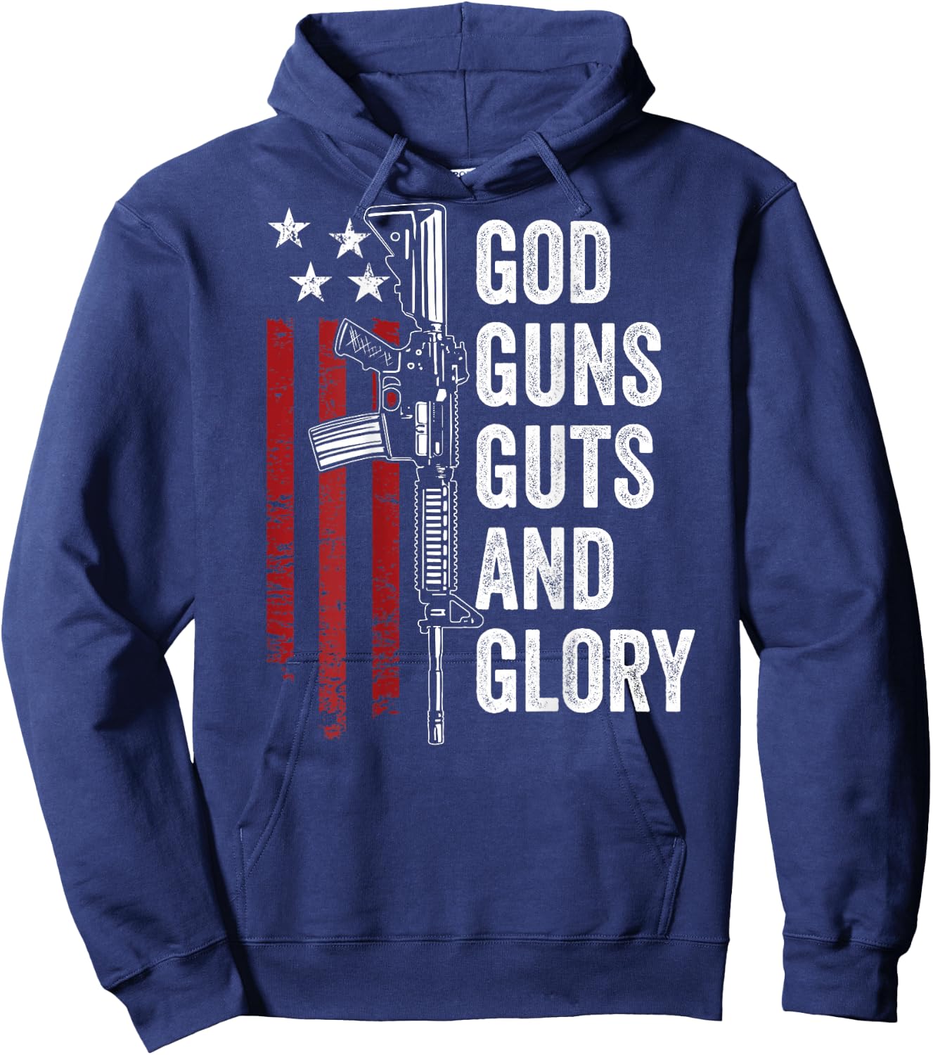 GOD GUNS GUTS & GLORY - Patriotic USA Flag Pro Gun - ON BACK Women Men Hoodie - Hoodie | Navy