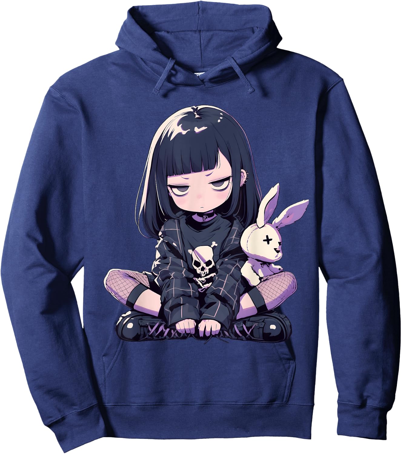 Grunge Goth Bunny Anime Girl Cute E-Girl Gothic Outfit Hoodie - Hoodie | Navy
