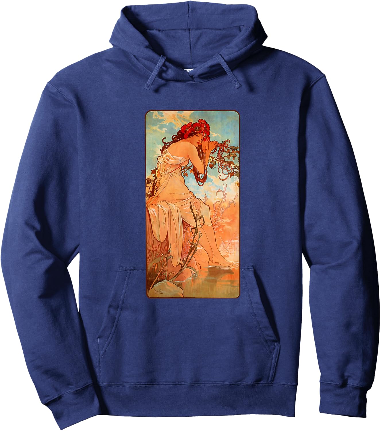 Art Nouveau Summer Maiden Mucha Beautiful Elegant Art Deco Hoodie - Hoodie | Navy