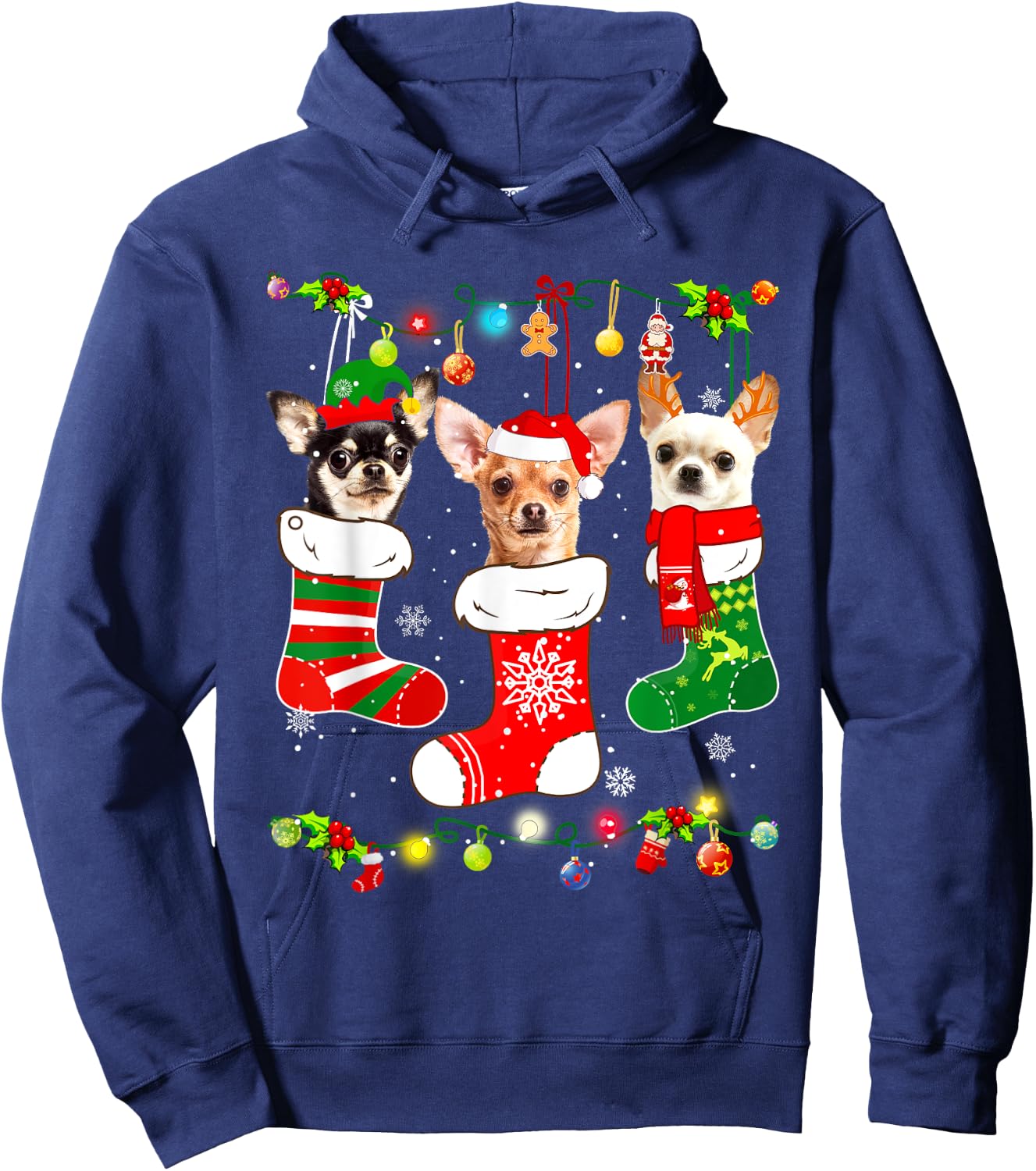 Chihuahua Christmas Lights Gift Funny Xmas Dog Lover Hoodie - Hoodie | Navy