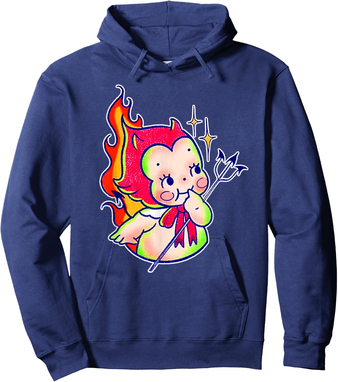 Devil Kewpie Baby Demon Pitchfork Traditional Tattoo Flash Hoodie - Hoodie | Navy