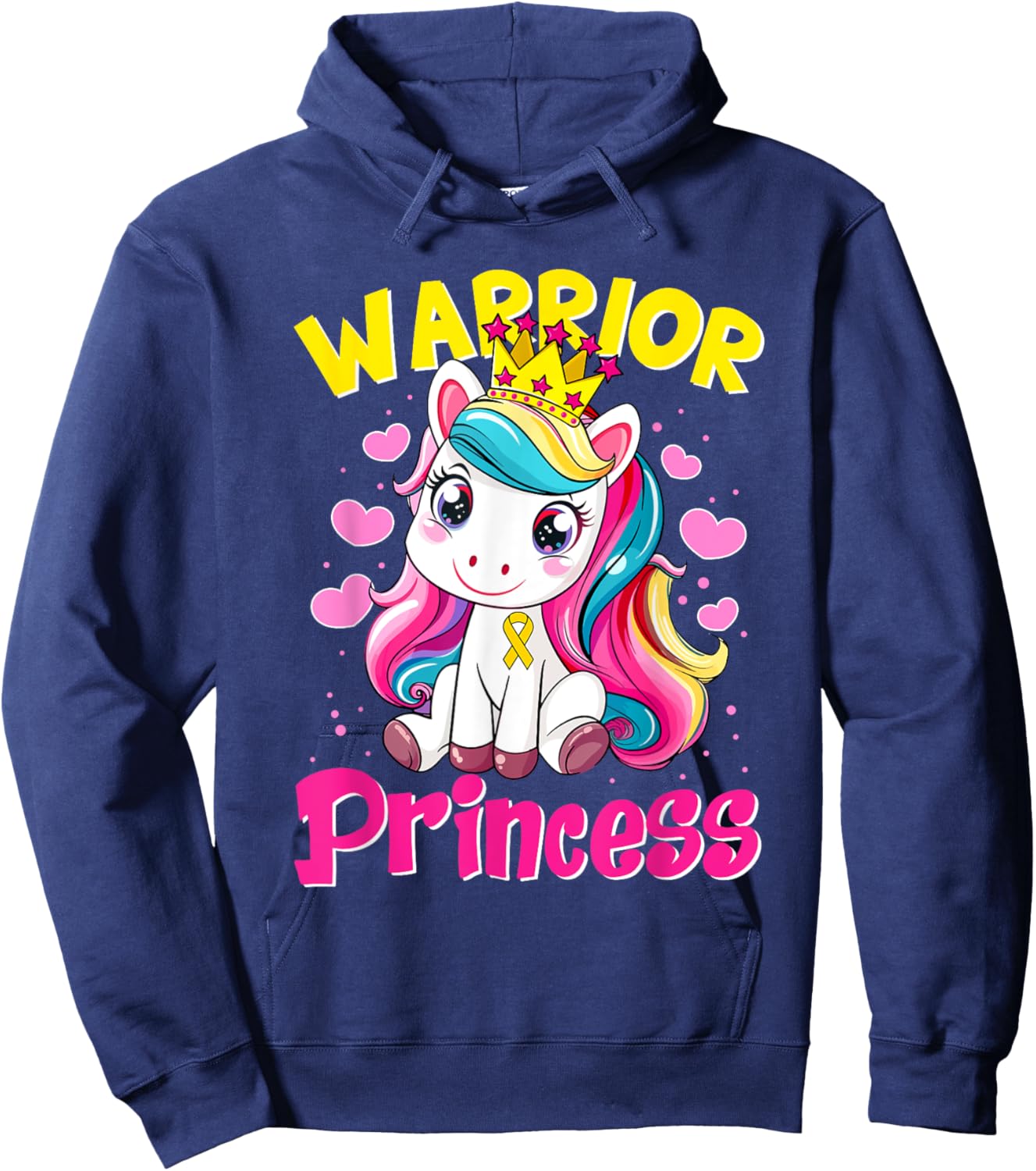 Warrior Princess Unicorn Girls Childhood Cancer Awareness Hoodie - Hoodie | Navy