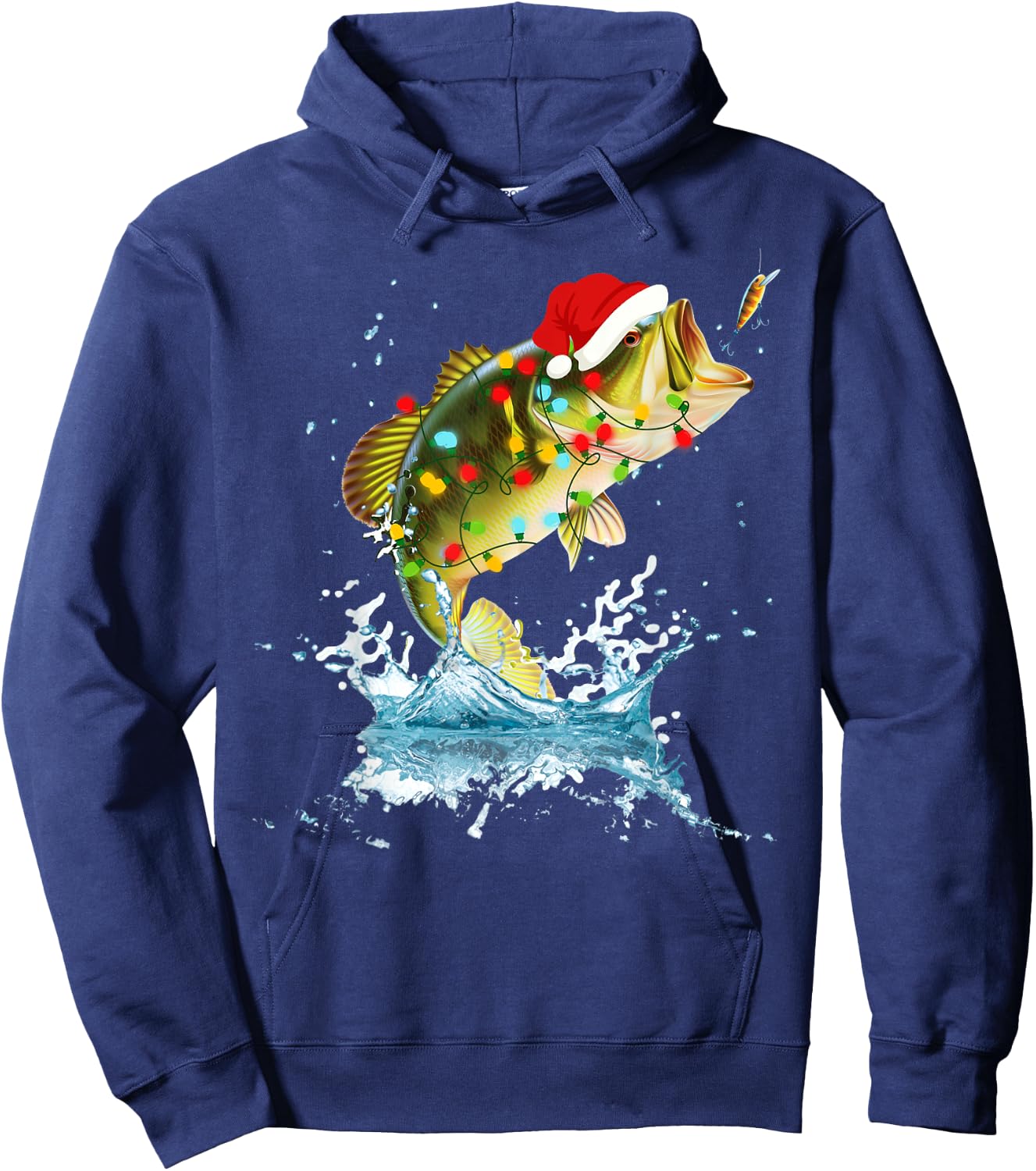 Funny Bass Fishing Santa Hat Christmas Pajama Fishermen Fish Hoodie - Hoodie | Navy
