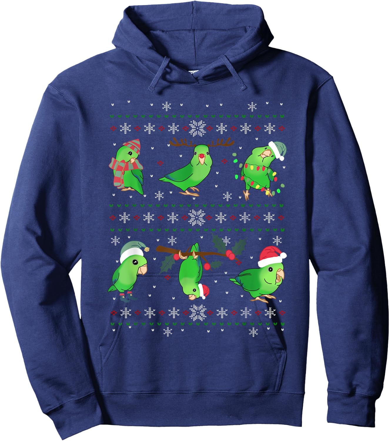 Ugly Christmas Green Parrotlet Birb memes Parrot owner Hoodie - Hoodie | Navy