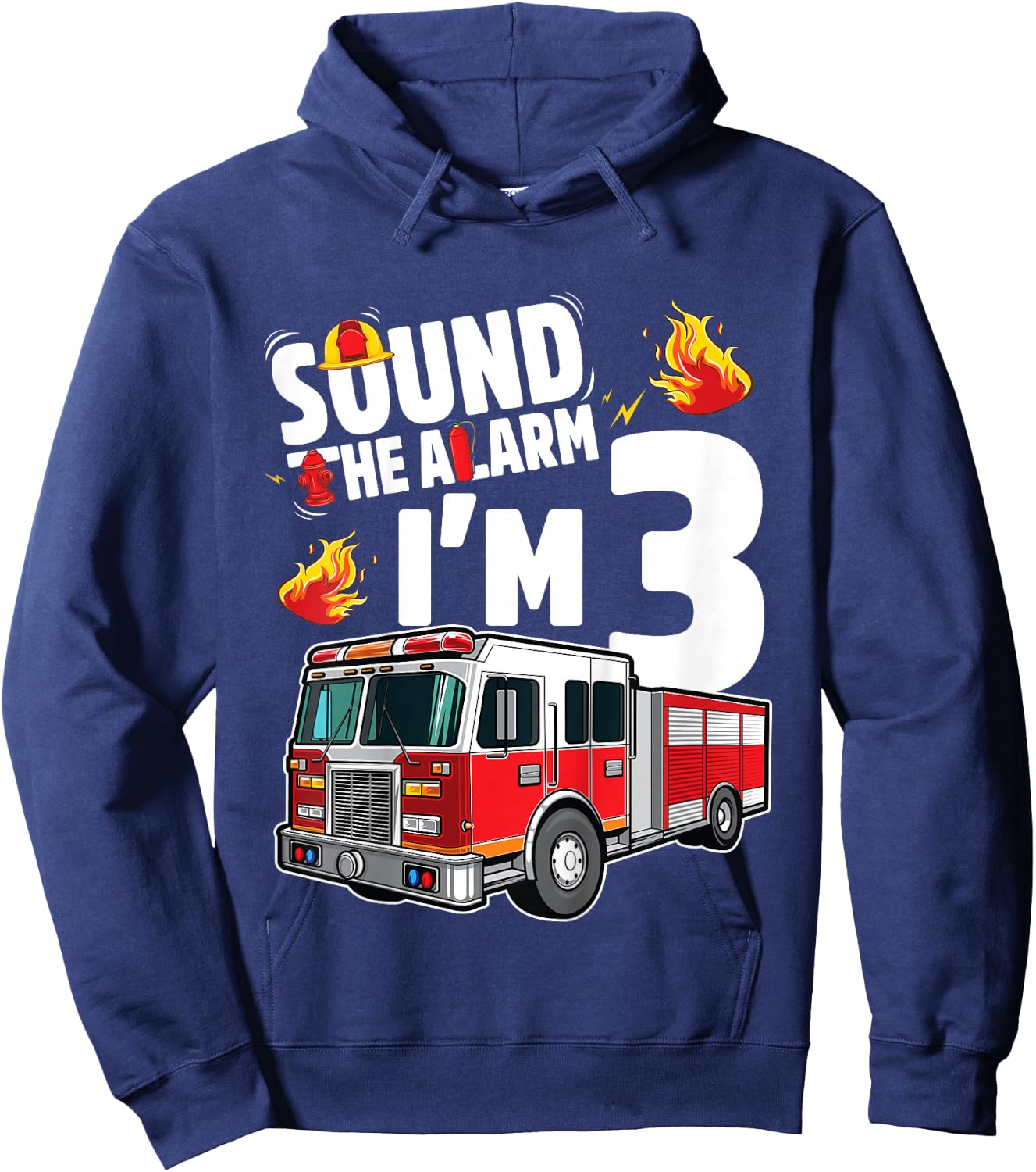 Fire Truck 3rd Birthday Boy Firefighter 3 Year Old Hoodie - Hoodie | Navy