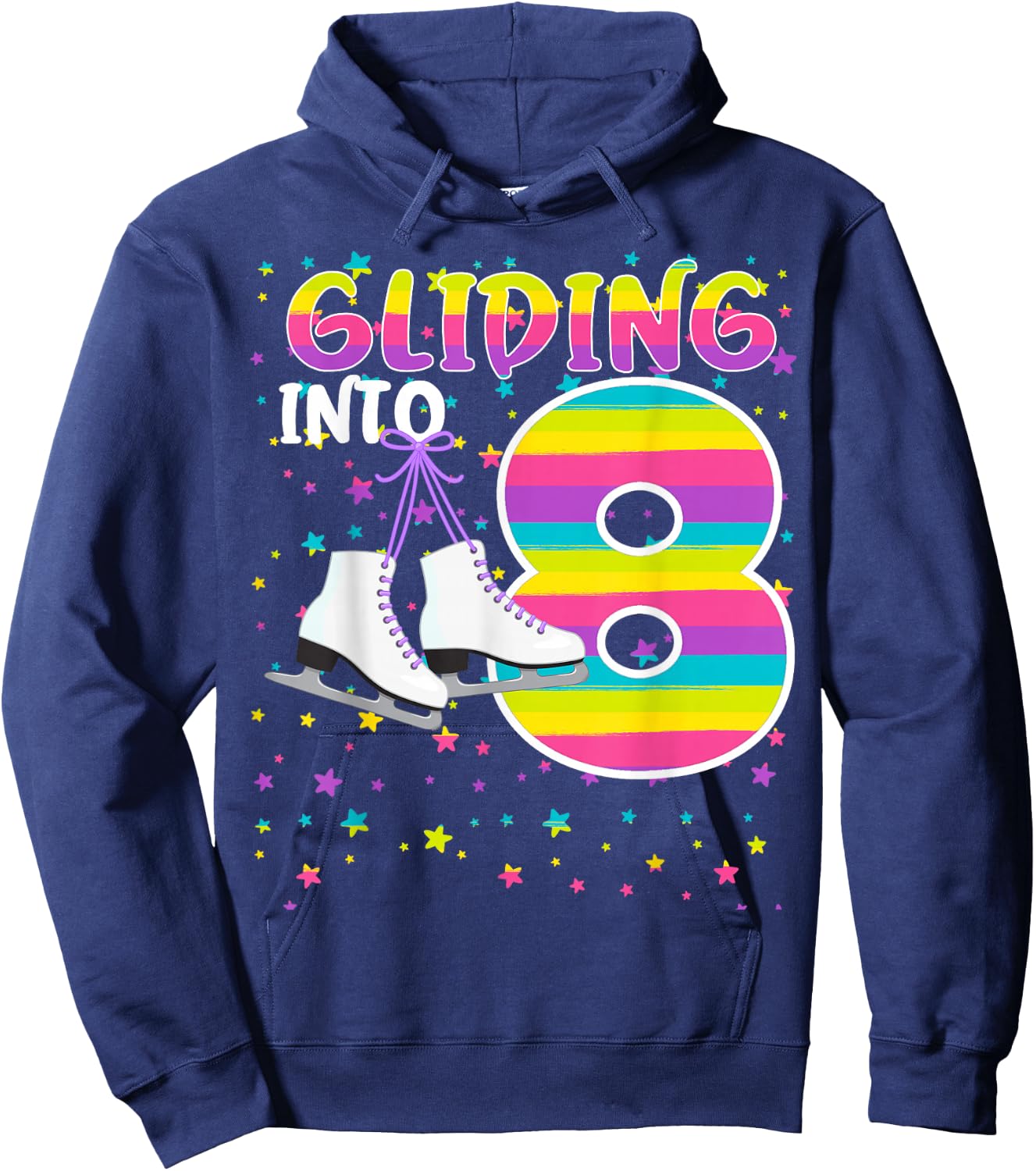 Kids Gliding Into 8 Years Let's Skate I'm 8 Ice Skate Party Hoodie - Hoodie | Navy