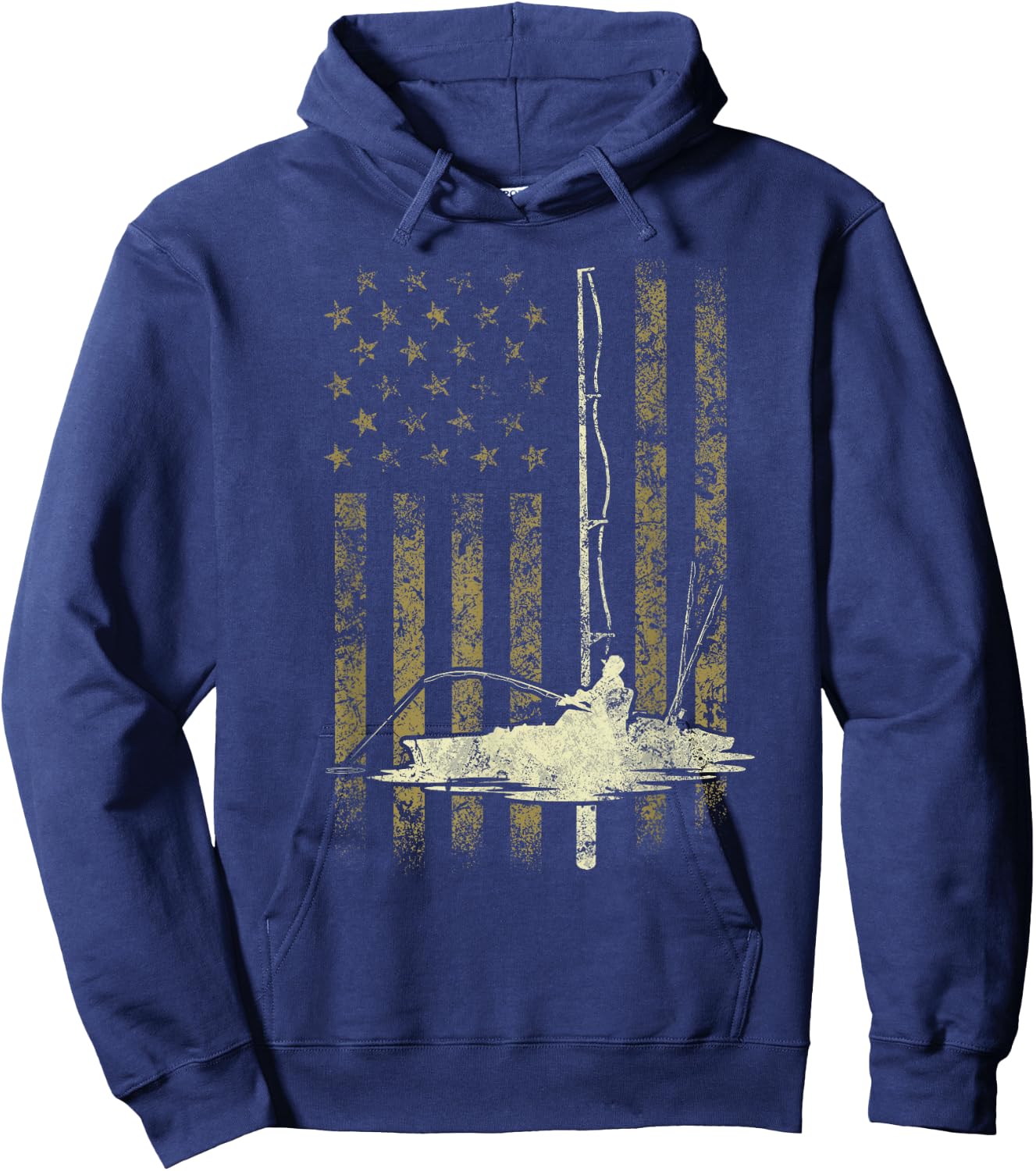 Funny Vintage USA Flag Kayak Fishing Gift Women Men Hoodie - Hoodie | Navy