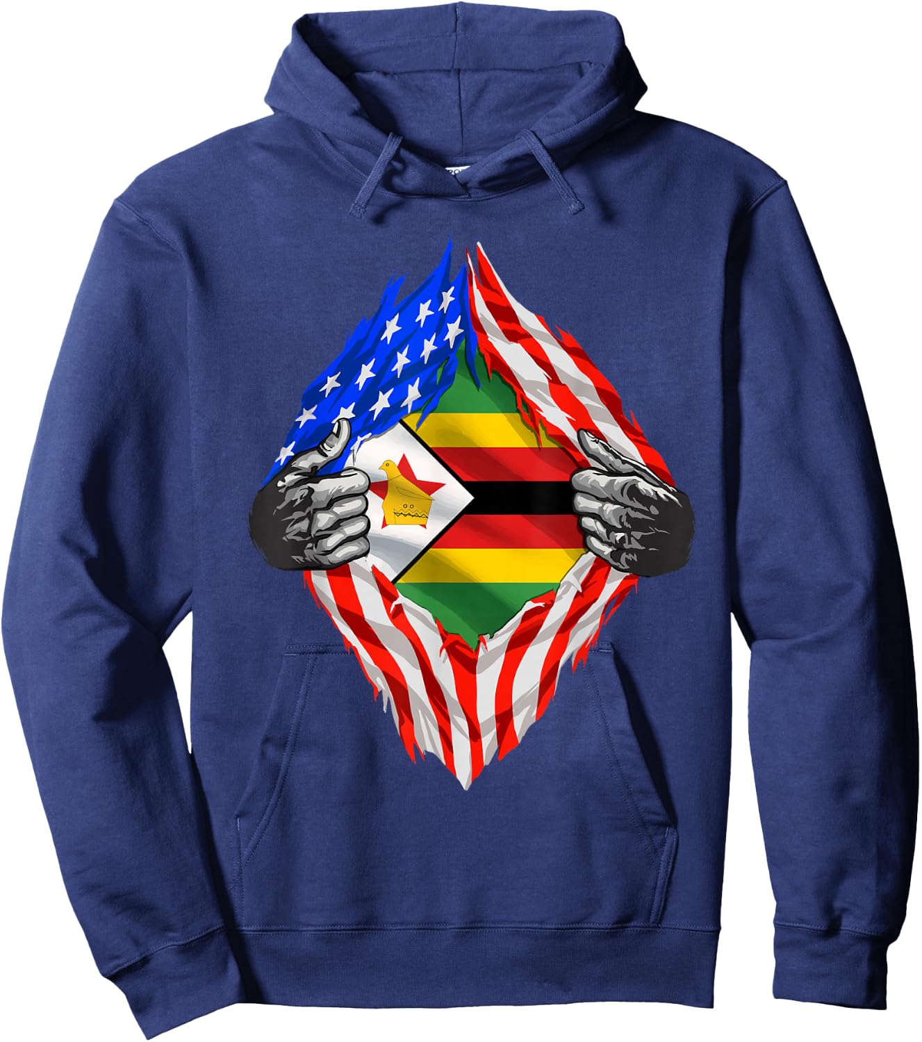 Super Zimbabwean Heritage Proud Zimbabwe Roots USA Flag Hoodie - Hoodie | Navy