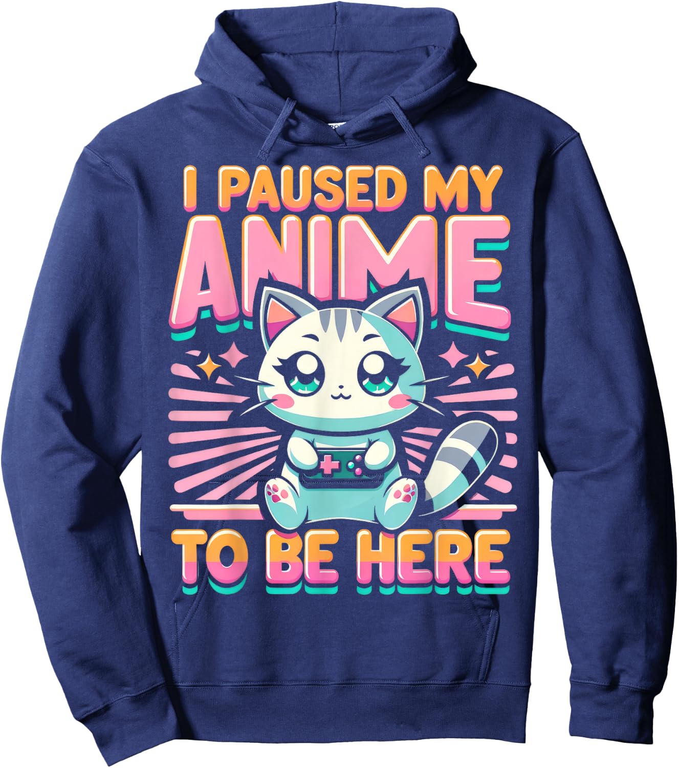 Cute Anime Cat I Paused My Anime Japanese Kawaii Neko Men Women Kids Hoodie - Hoodie | Navy