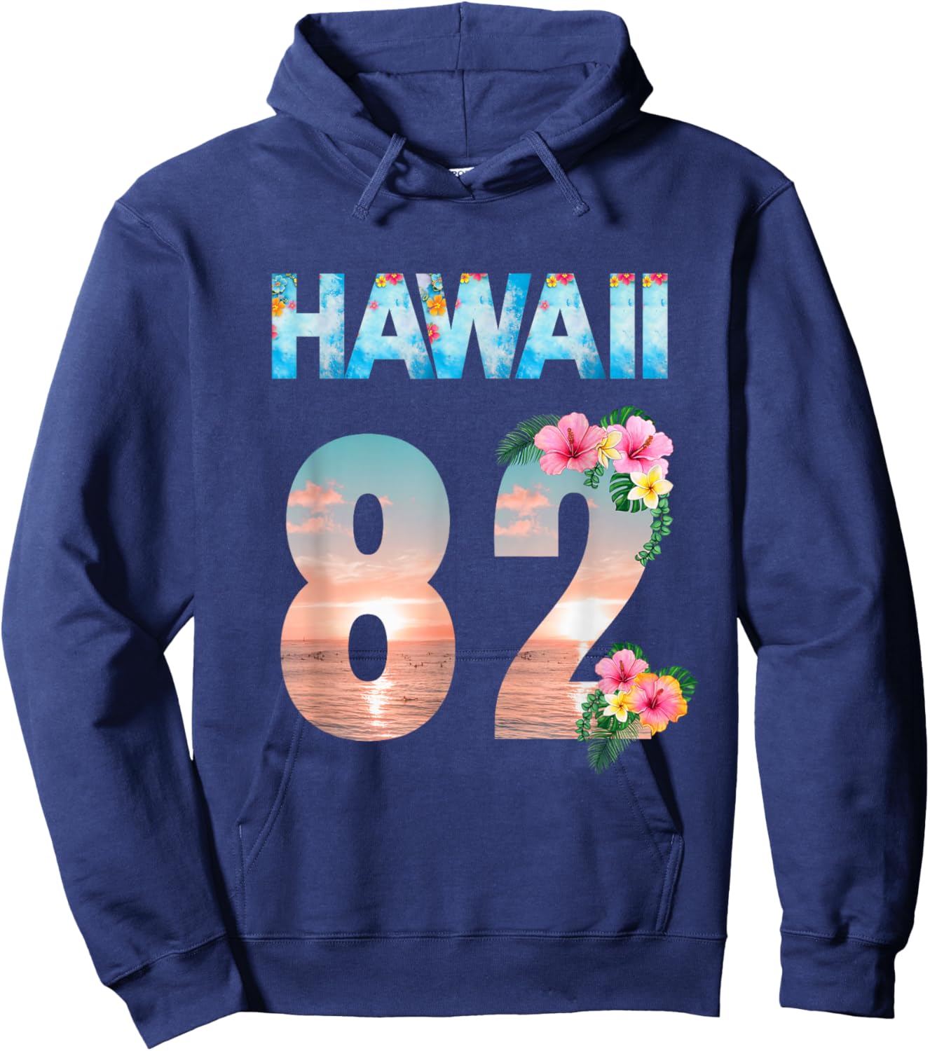 Hawaii 82 Years Old Aloha Beach Hibiscus Hawaiian Hoodie - Hoodie | Navy