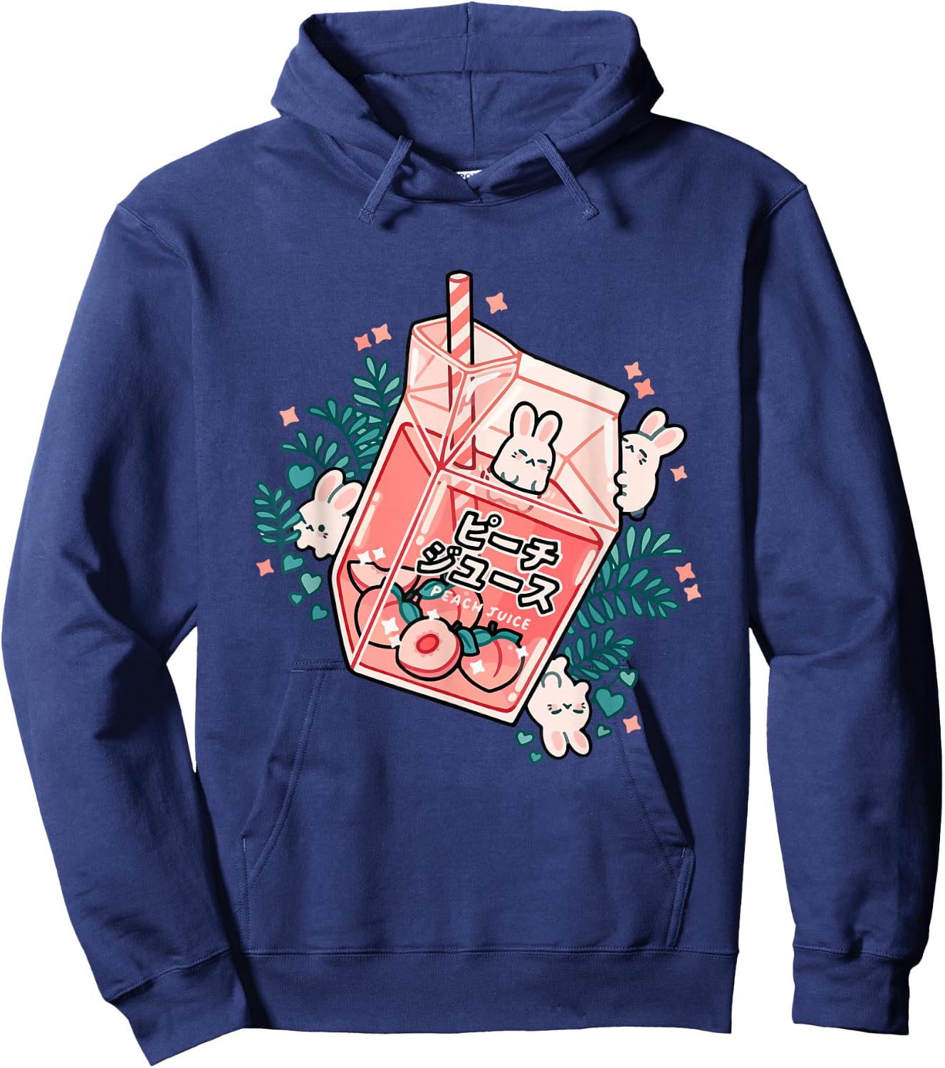 90s Japanese Kawaii Peach Milk Juice Aesthetic Hoodie - Hoodie | Navy