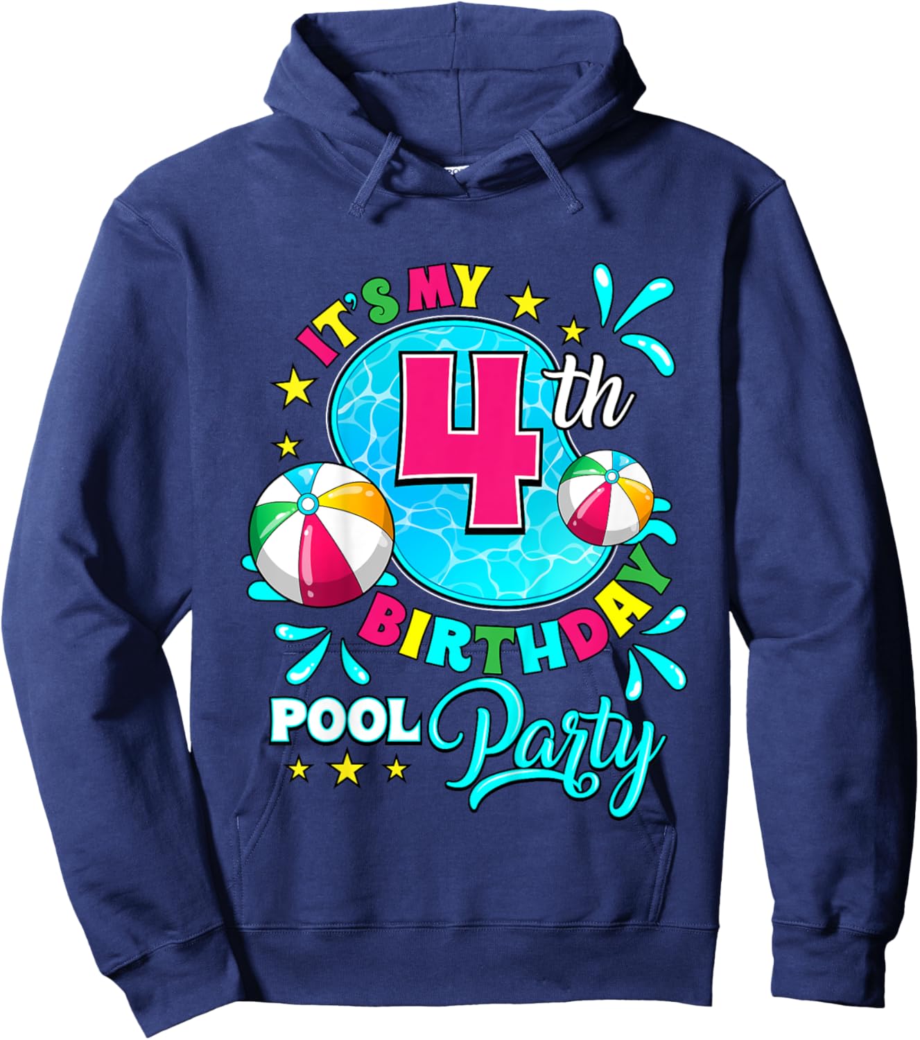 It's My 4th Birthday Pool Party 4 Years Old Hoodie - Hoodie | Navy