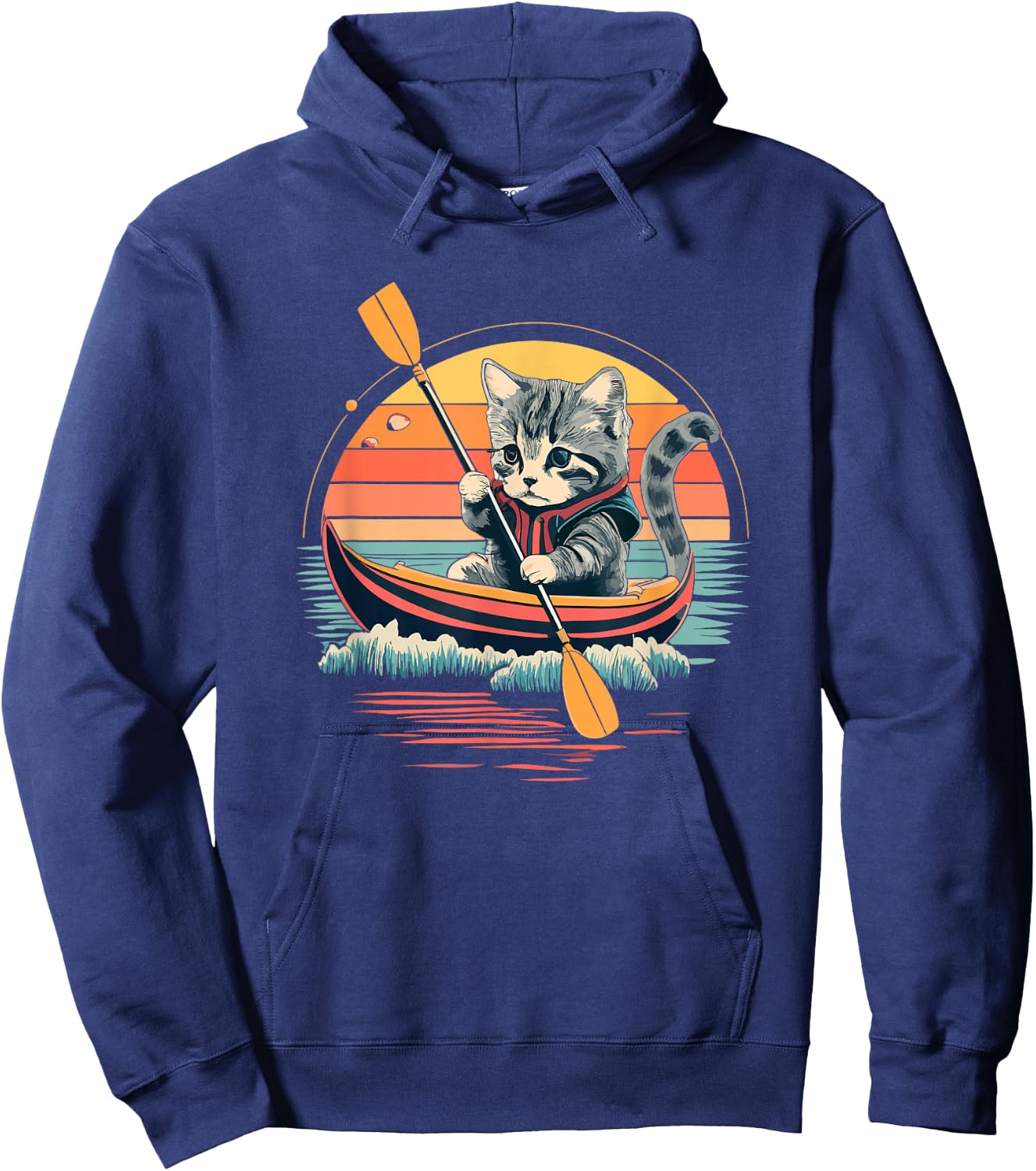 Cute Cat Kayak Funny Outdoor Boating Canoeing Kayaking Women Kids Hoodie - Hoodie | Navy