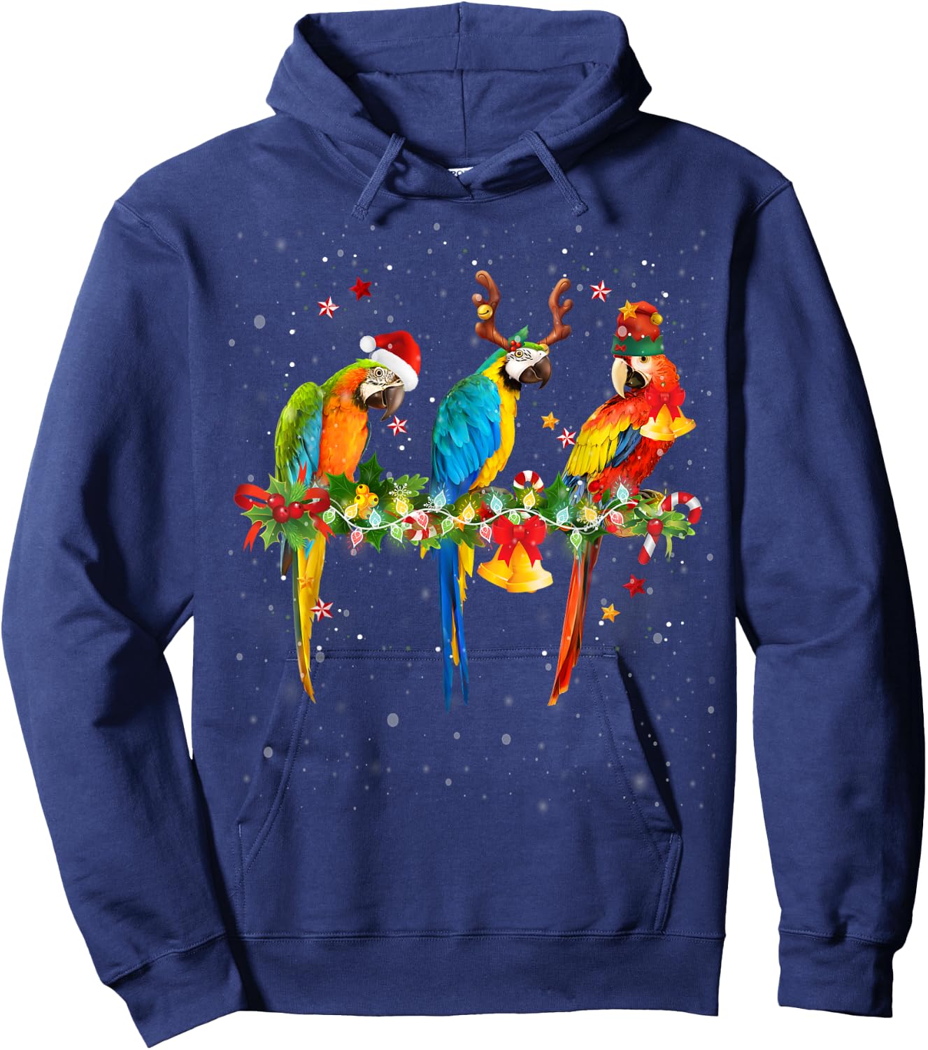 Colorful Christmas Parrots Santa Reindeer Elf Hat Funny Hoodie - Hoodie | Navy