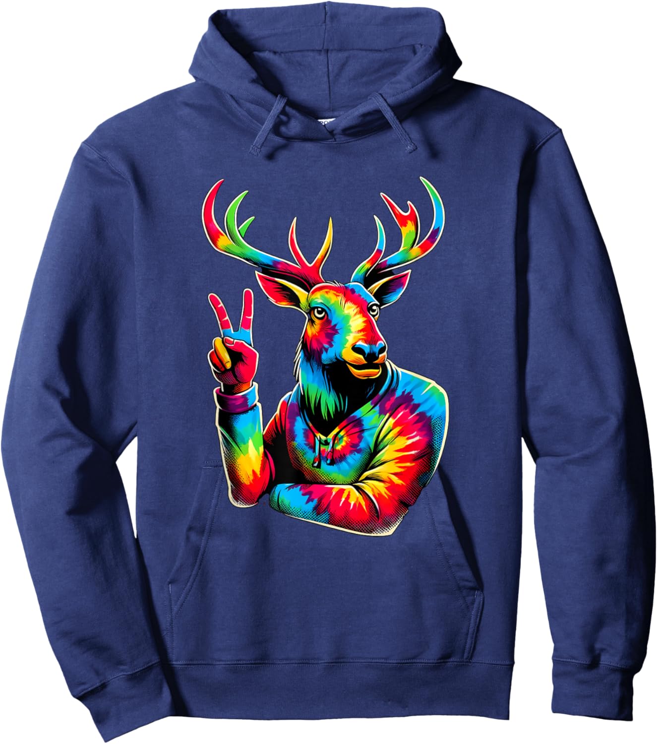 Peace Sign Tie Dye Elk Hoodie - Hoodie | Navy