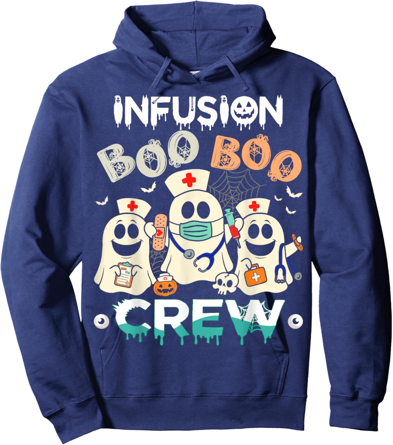 Boo Infusion Crew Ghost Women Halloween Nurse Costume Hoodie - Hoodie | Navy