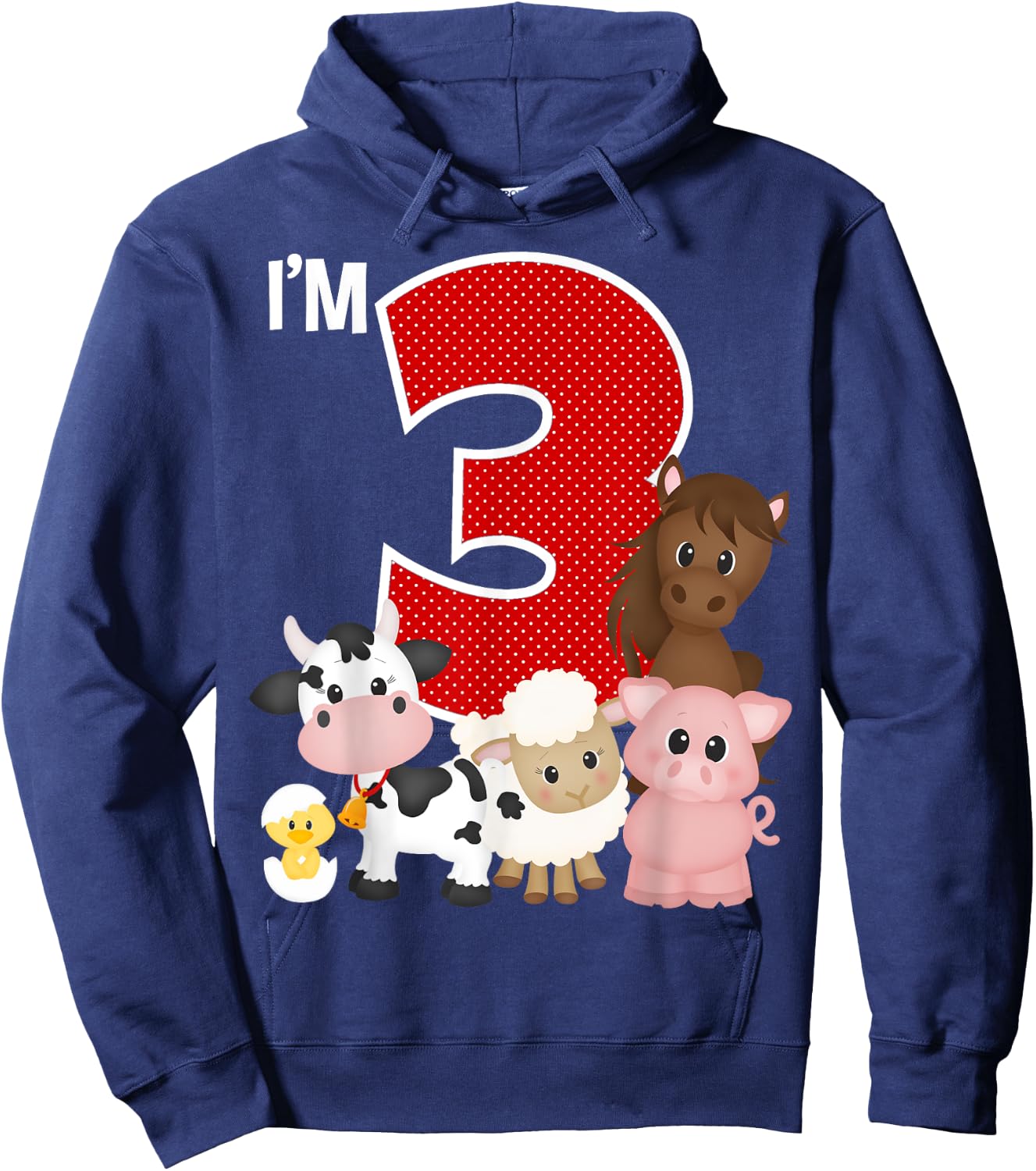 I'm 3 Birthday Boy Girl Farm Animals Theme Party 3 Year Old Hoodie - Hoodie | Navy