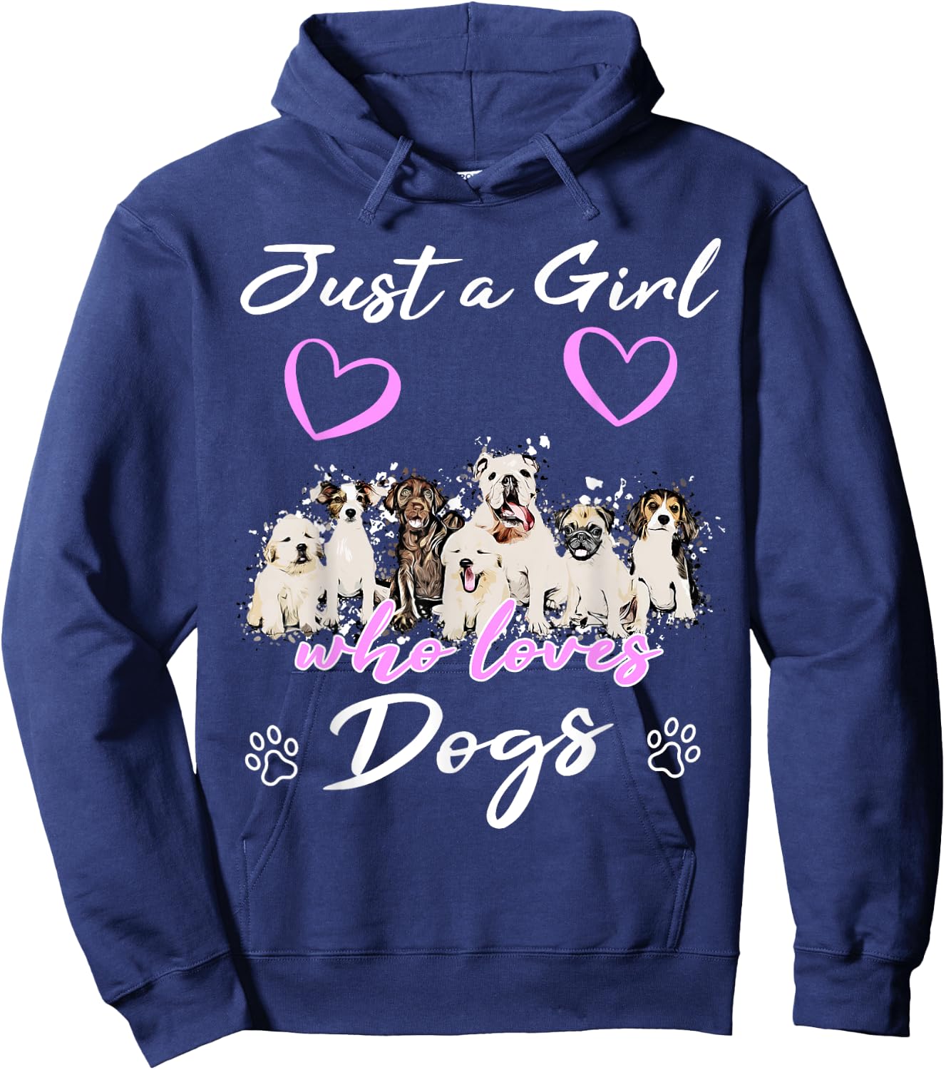Just a girl who loves Dogs Funny Puppy Cartoon Dog Hoodie - Hoodie | Navy