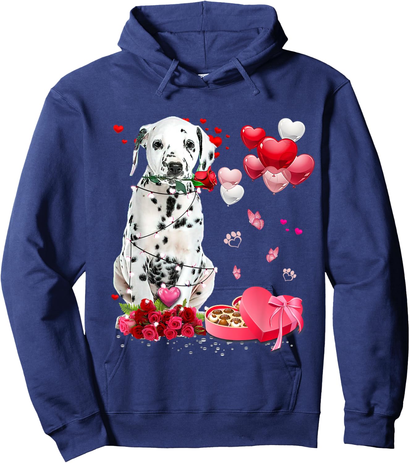 Funny Dalmatian Rose Heart Happy Valentine Day Dog Mom Women Kids Hoodie - Hoodie | Navy