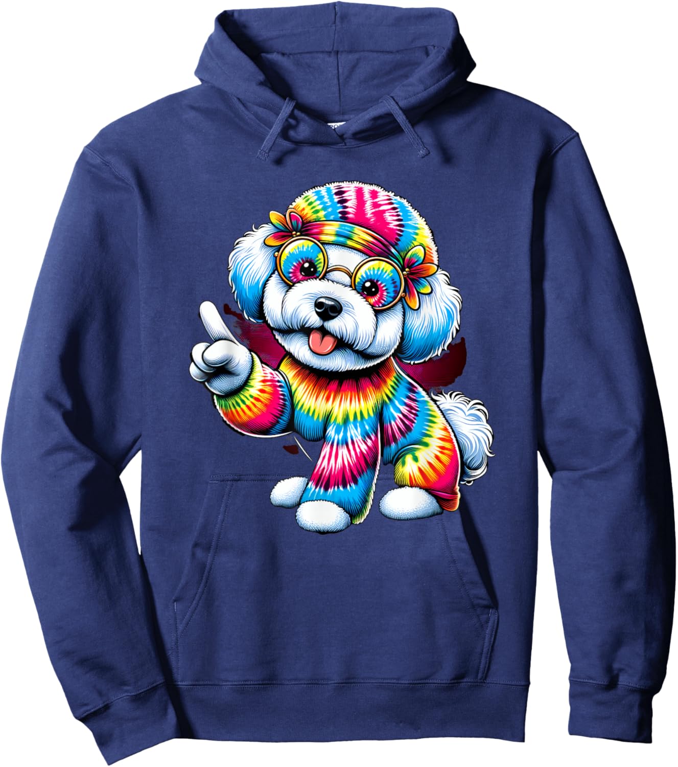Peace Sign Tie Dye Bichon Frise Dog Men Women Kids Hoodie - Hoodie | Navy