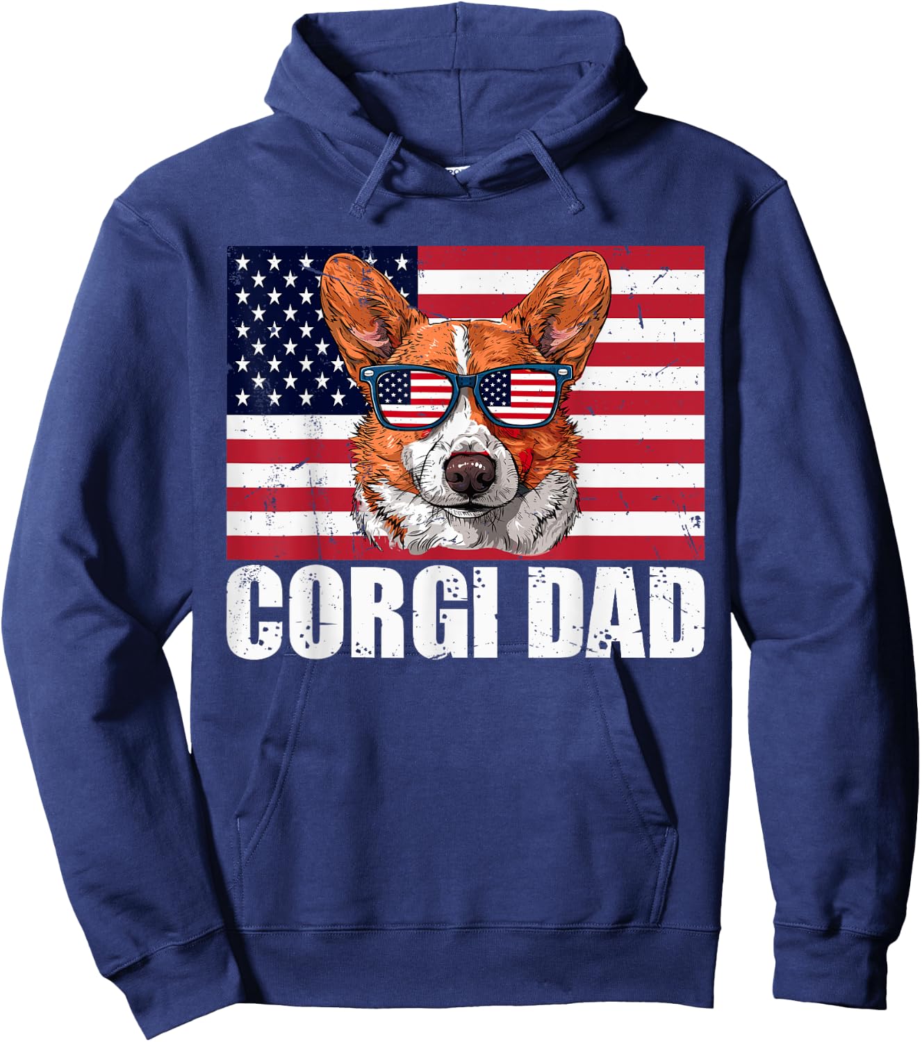 Corgi Dad Pembroke Welsh Corgi US Flag Dog Lover 4th of July Kids Men Hoodie - Hoodie | Navy