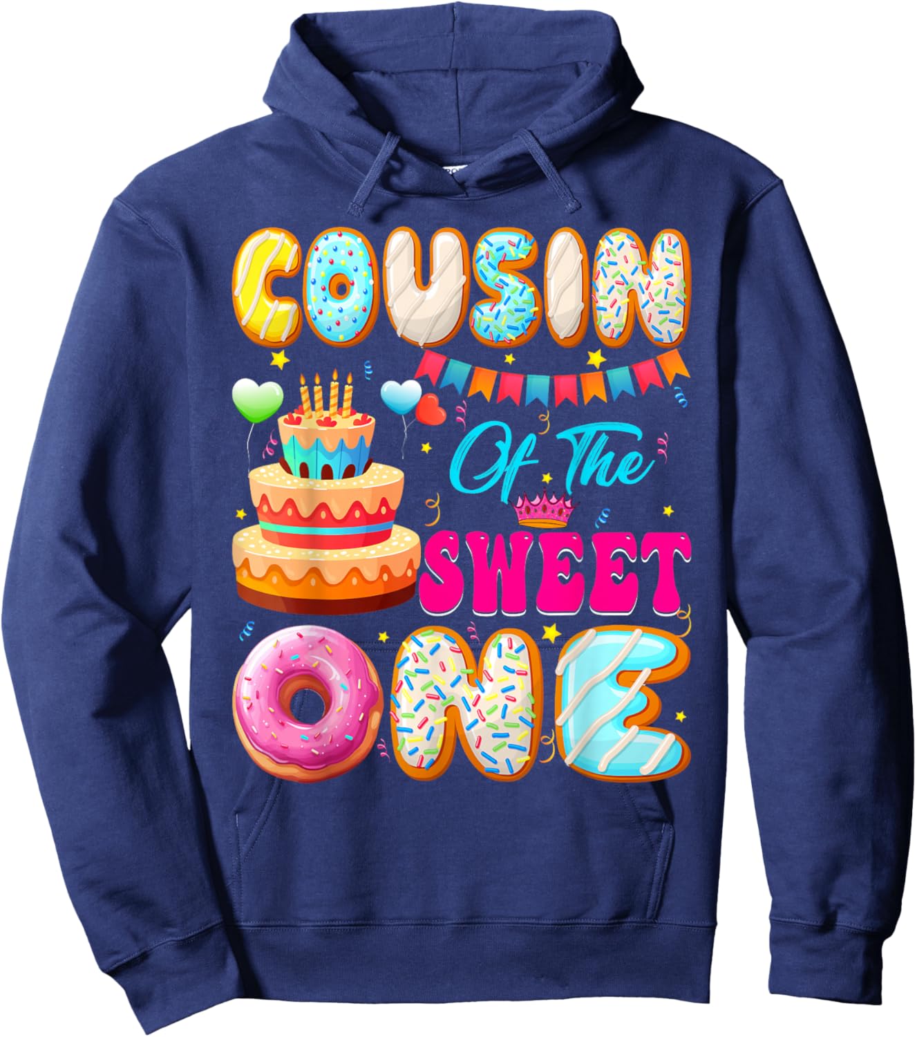Cousin Of The Sweet One Donut Theme 1st Birthday Family Hoodie - Hoodie | Navy