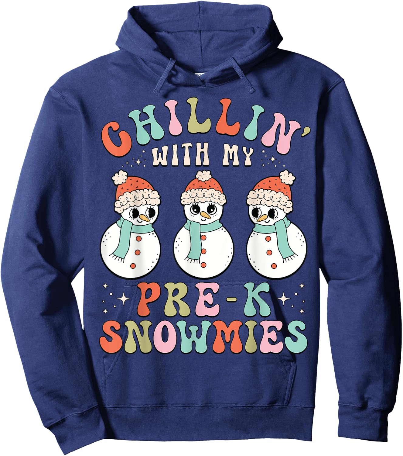 Chillin With My Pre-K Snowmies Snowman Teacher Xmas Pajamas Hoodie - Hoodie | Navy