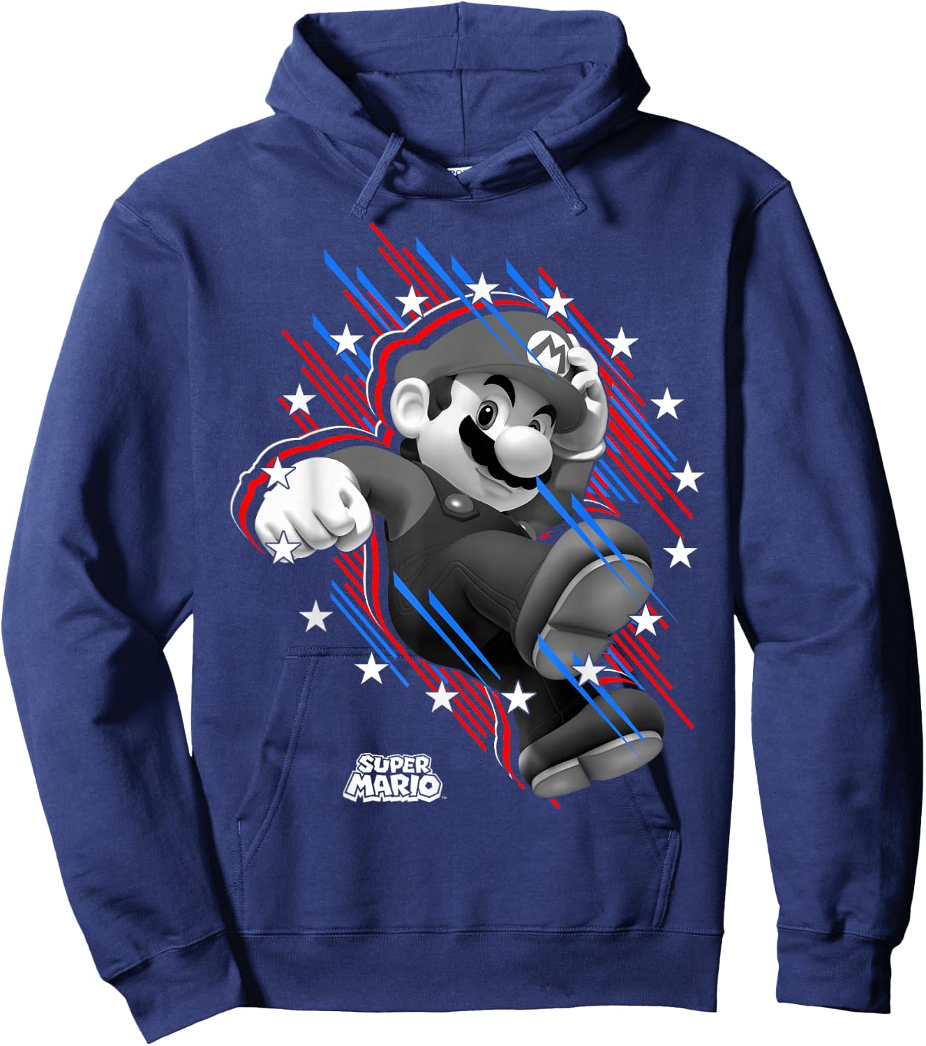 Super Mario Stars And Stripes Fast Mario Portrait Hoodie - Hoodie | Navy