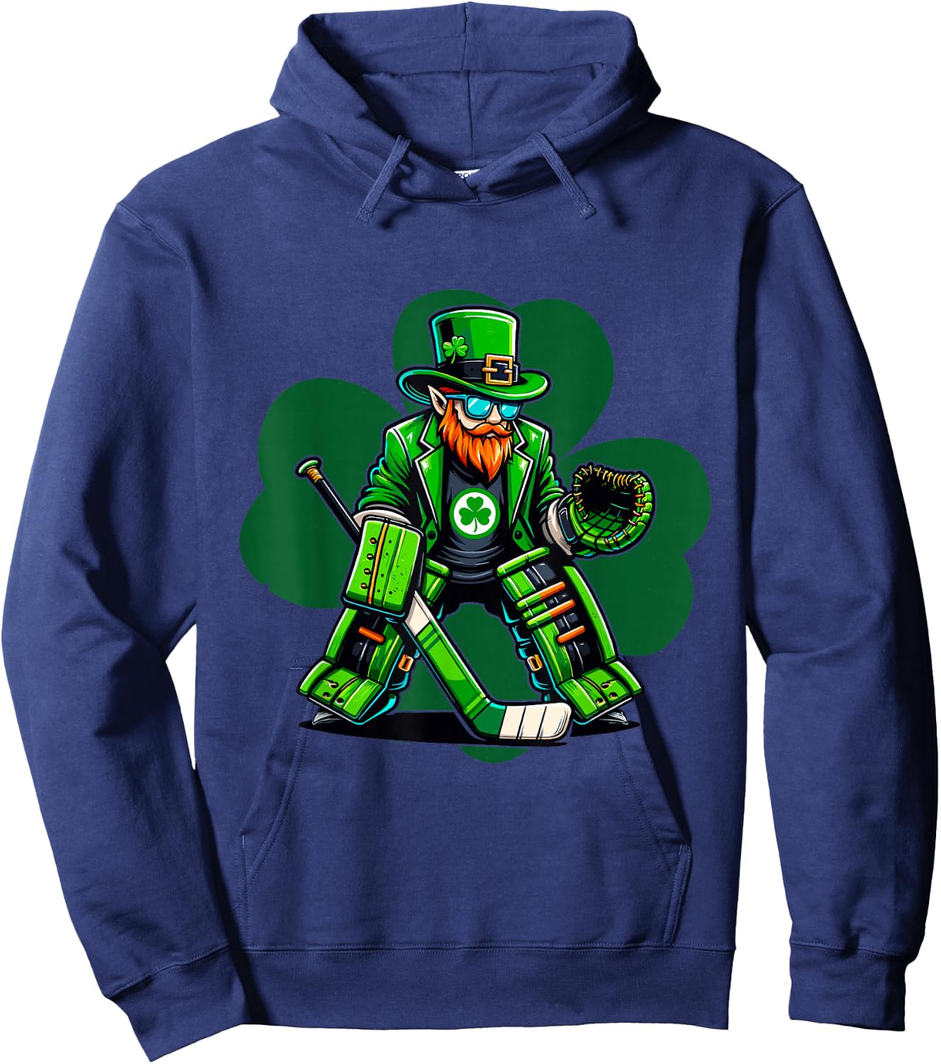 Hockey Goalie Saint Patrick's Day Irish Shamrock Hoodie - Hoodie | Navy