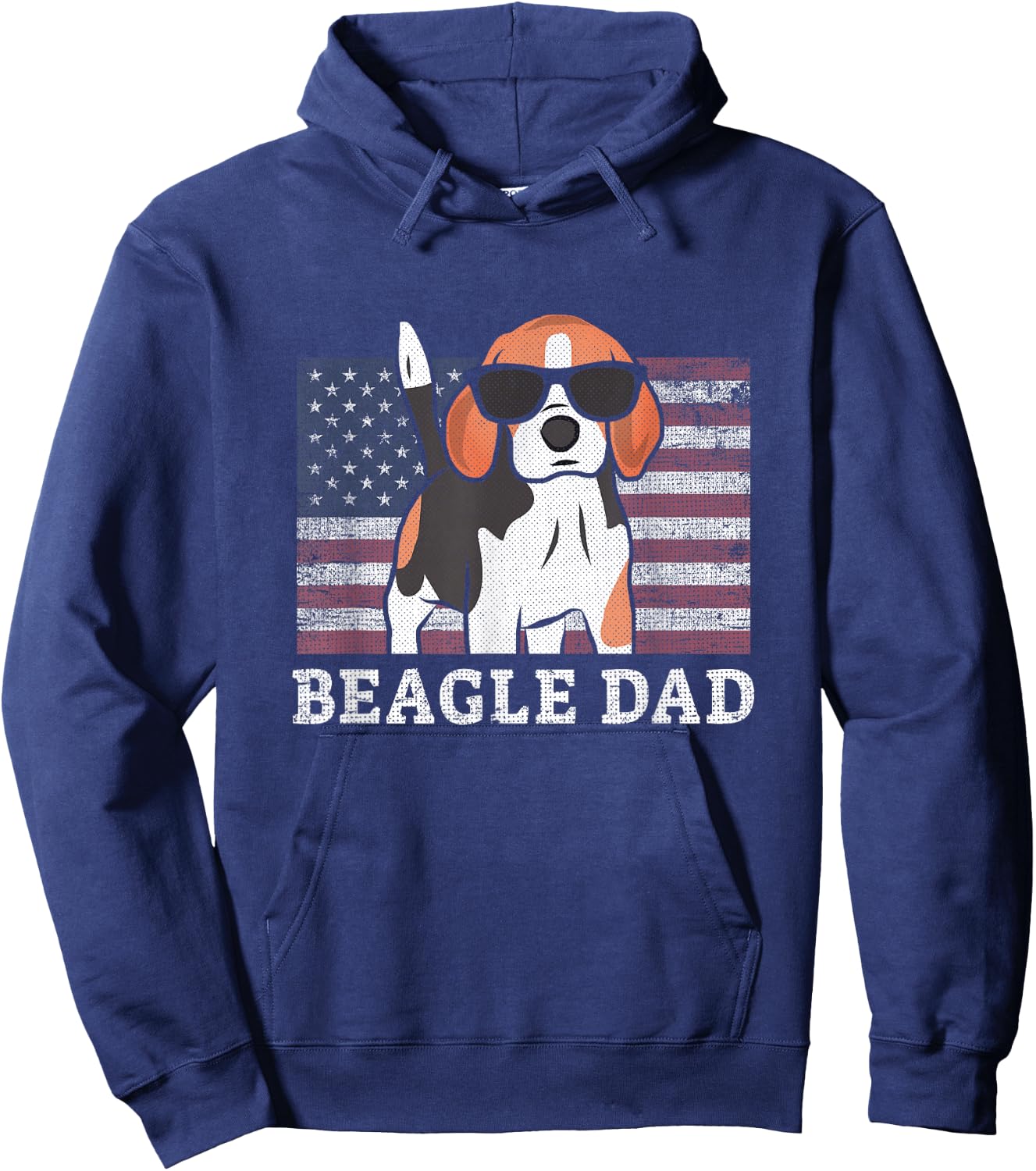 Beagle Dad American Flag 4th of July Patriotic Beagle Design Hoodie - Hoodie | Navy