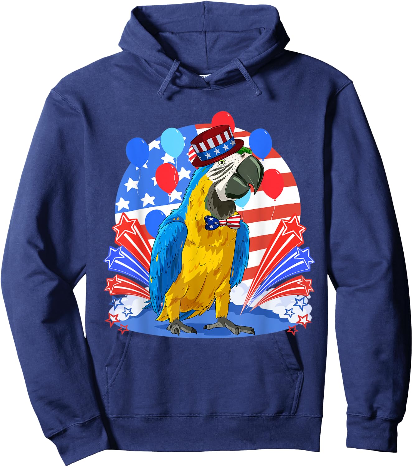Blue And Yellow Macaw Merica 4th of July American Flag Women Kids Men Hoodie - Hoodie | Navy