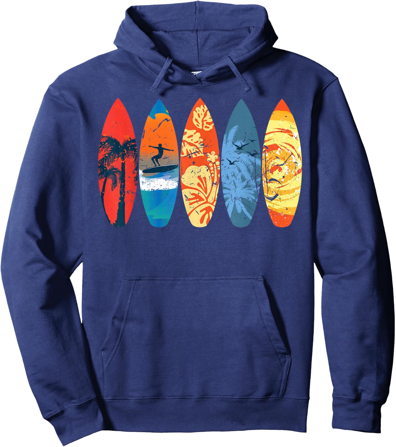 Surfing Surfer Palm Tree Surfboard Sunset Wave Hoodie - Hoodie | Navy