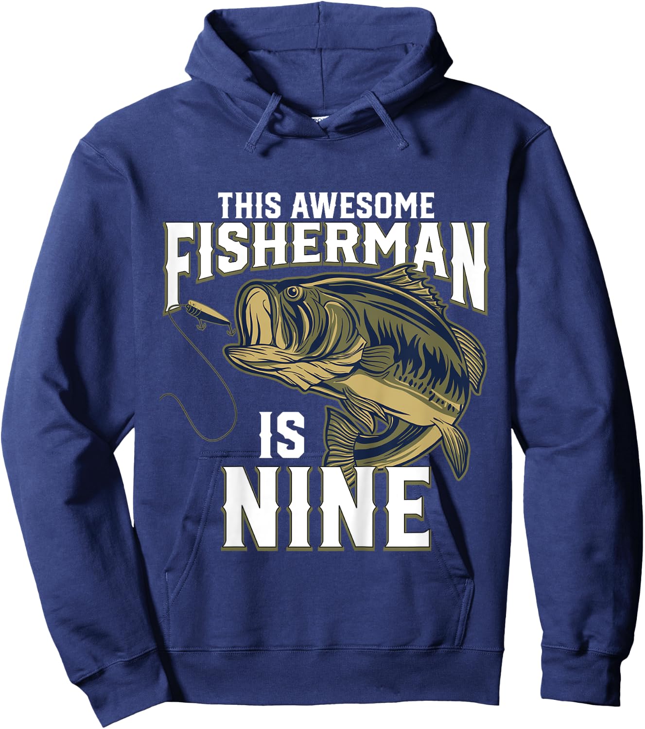 Kids 9 Year Old Fishing Birthday Party Fisherman 9th Gift Boy Hoodie - Hoodie | Navy