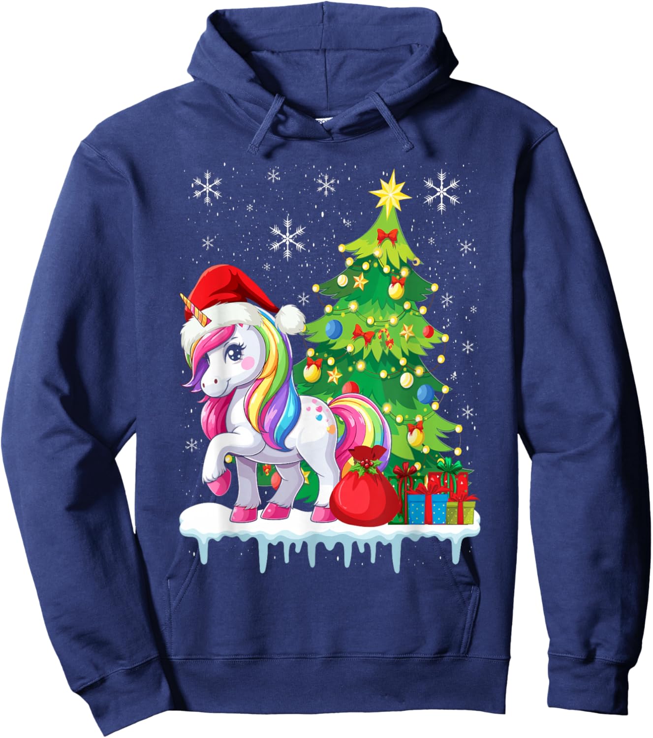 Unicorn Ugly Christmas Sweater Xmas Toddler Girls Kids Women Hoodie - Hoodie | Navy