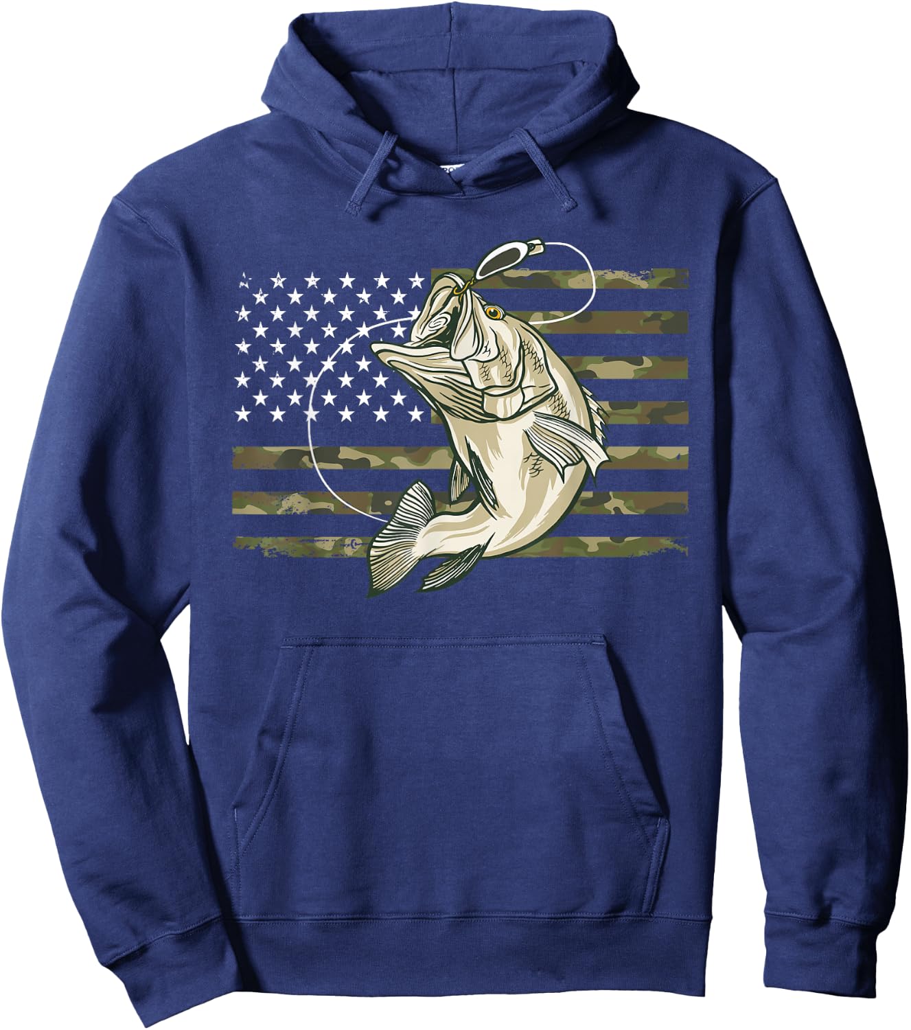 Fishing Camouflage US American Flag Bass Fish Fisherman Camo Hoodie - Hoodie | Navy