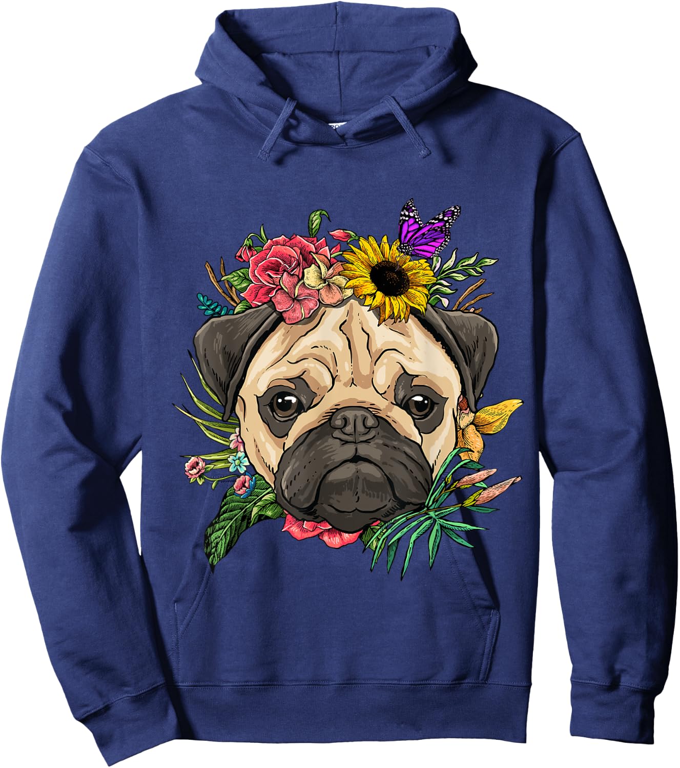 Pug Shirt Dog Pug Face Flower Pug Lovers Owners Pug Mom Dad Hoodie - Hoodie | Navy