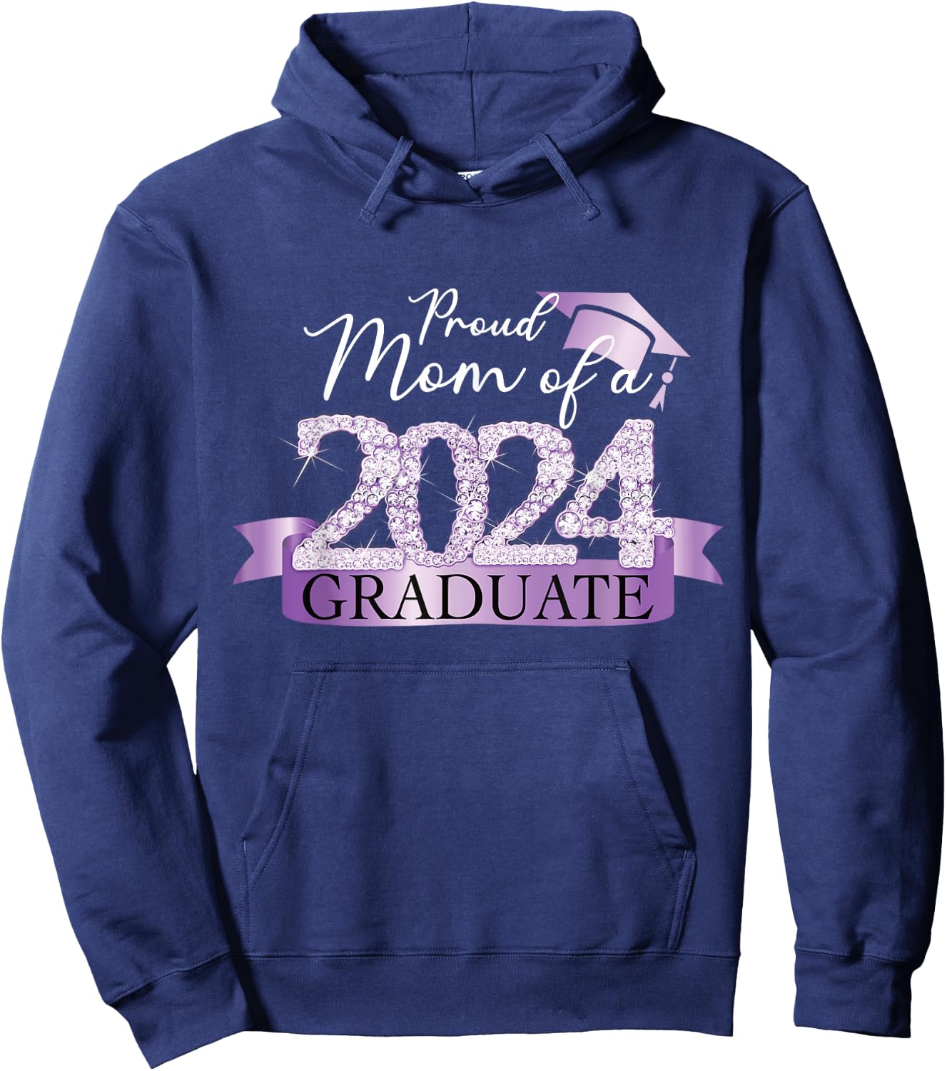 Purple Black Proud Mom Of A 2024 Graduate Decoration Hoodie - Hoodie | Navy