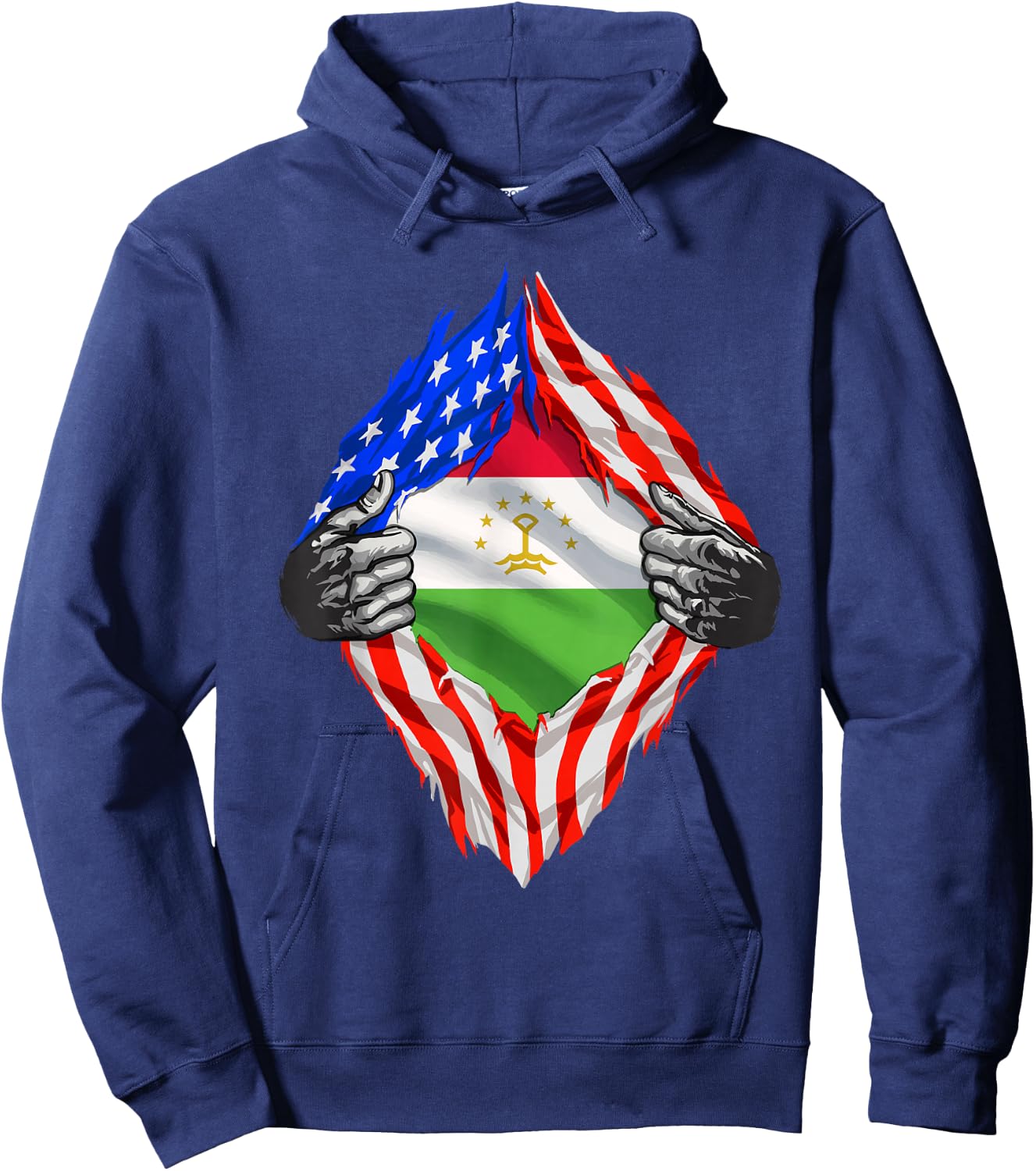 Super Tajik Heritage Proud Tajikistan Roots USA Flag Hoodie - Hoodie | Navy