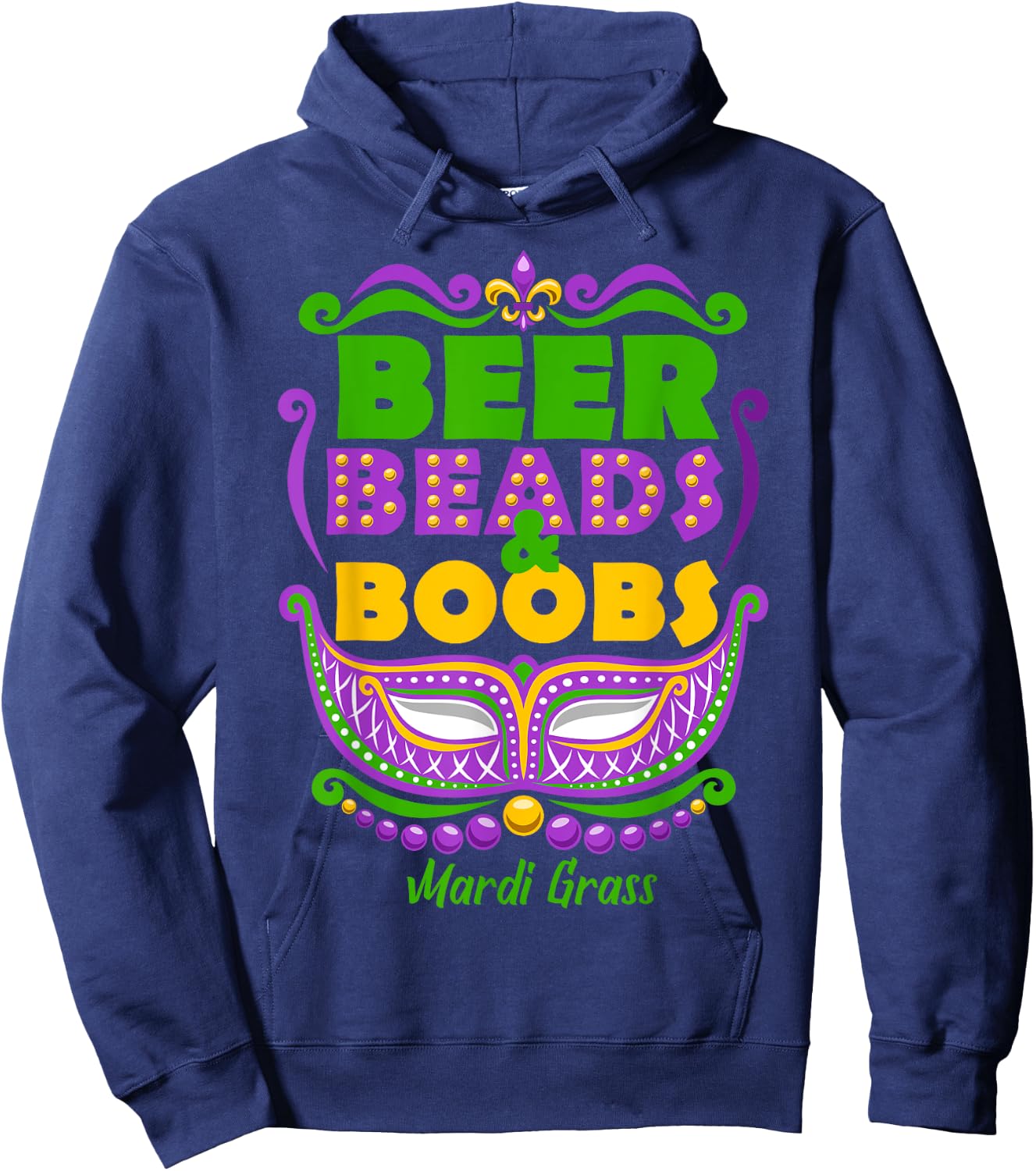 Mardi Gras Beer Beads Boobs Funny New Orleans Hoodie - Hoodie | Navy