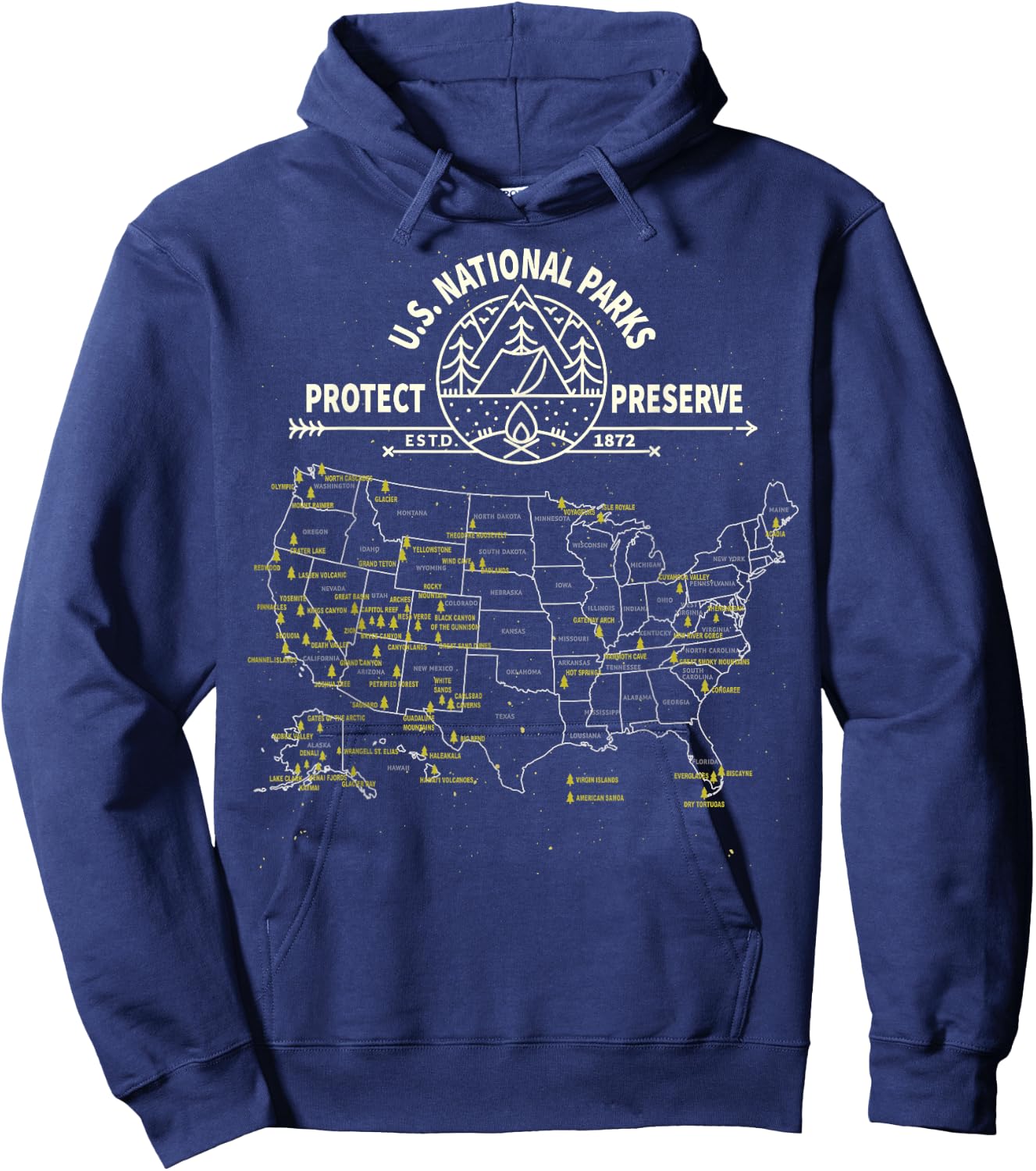 U.S. National Park Camping - All 63 US National Parks Map Hoodie - Hoodie | Navy
